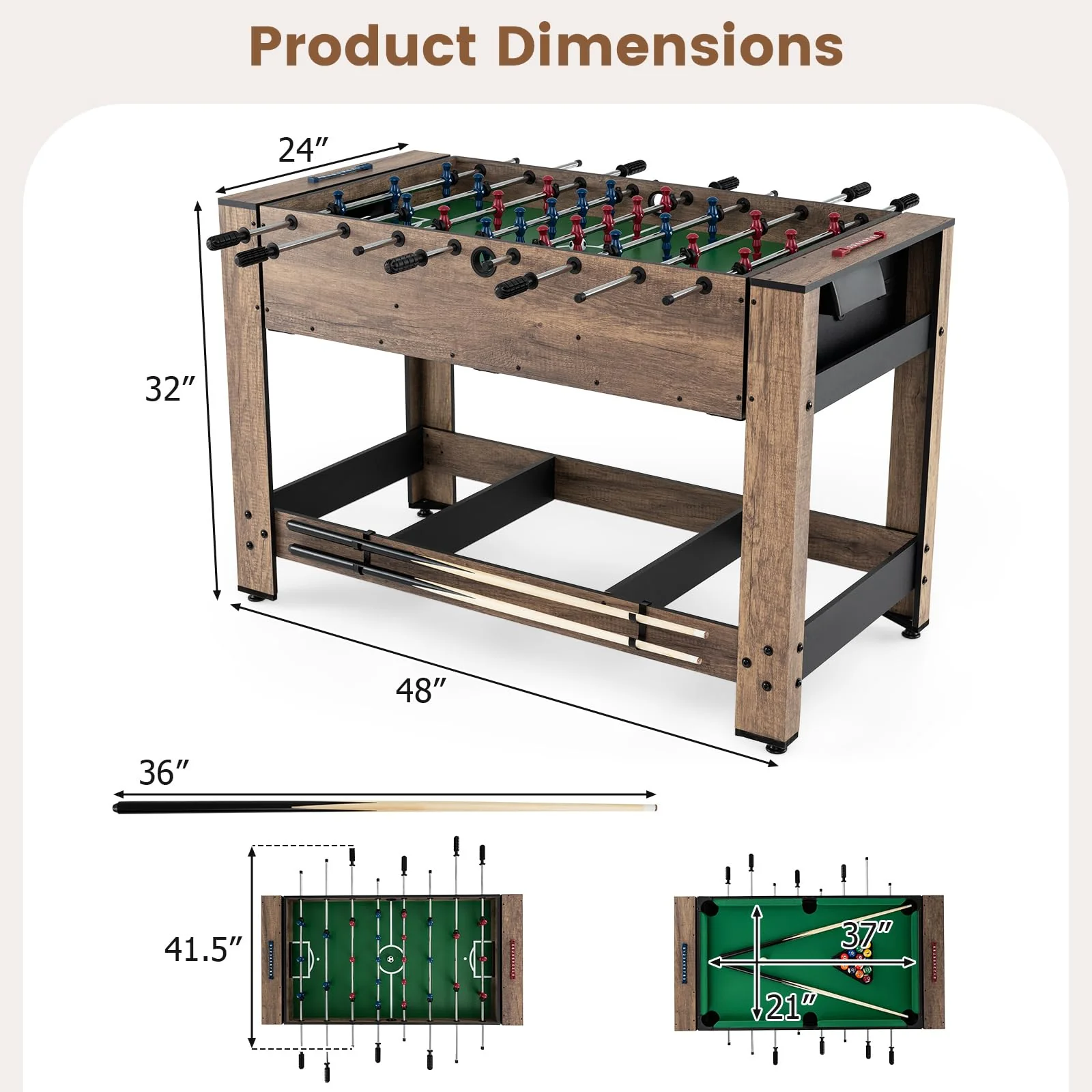 Goplus 48” Combo Game Table with Foosball & Pool for Adults - Image 7