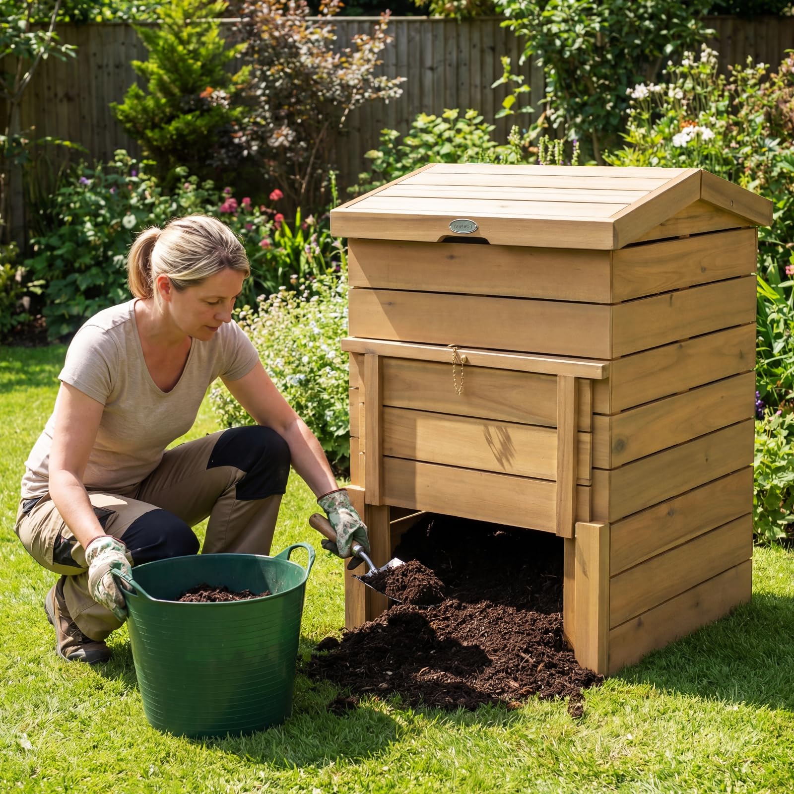 Goplus 48 Gallon Solid Wood Compost Bin w/Lockable Sliding Door and Flip-top Opening - Image 2