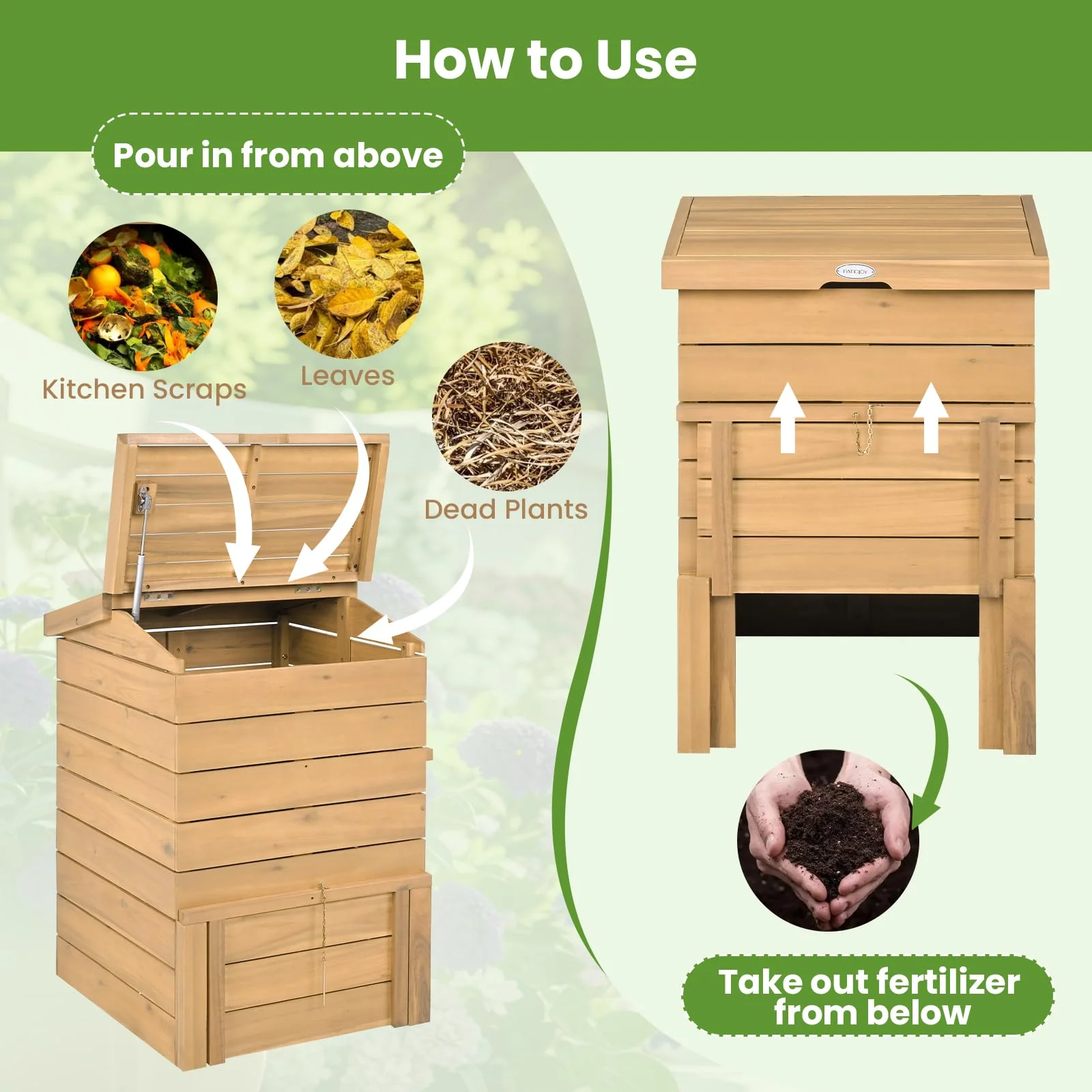 Goplus 48 Gallon Solid Wood Compost Bin w/Lockable Sliding Door and Flip-top Opening - Image 4