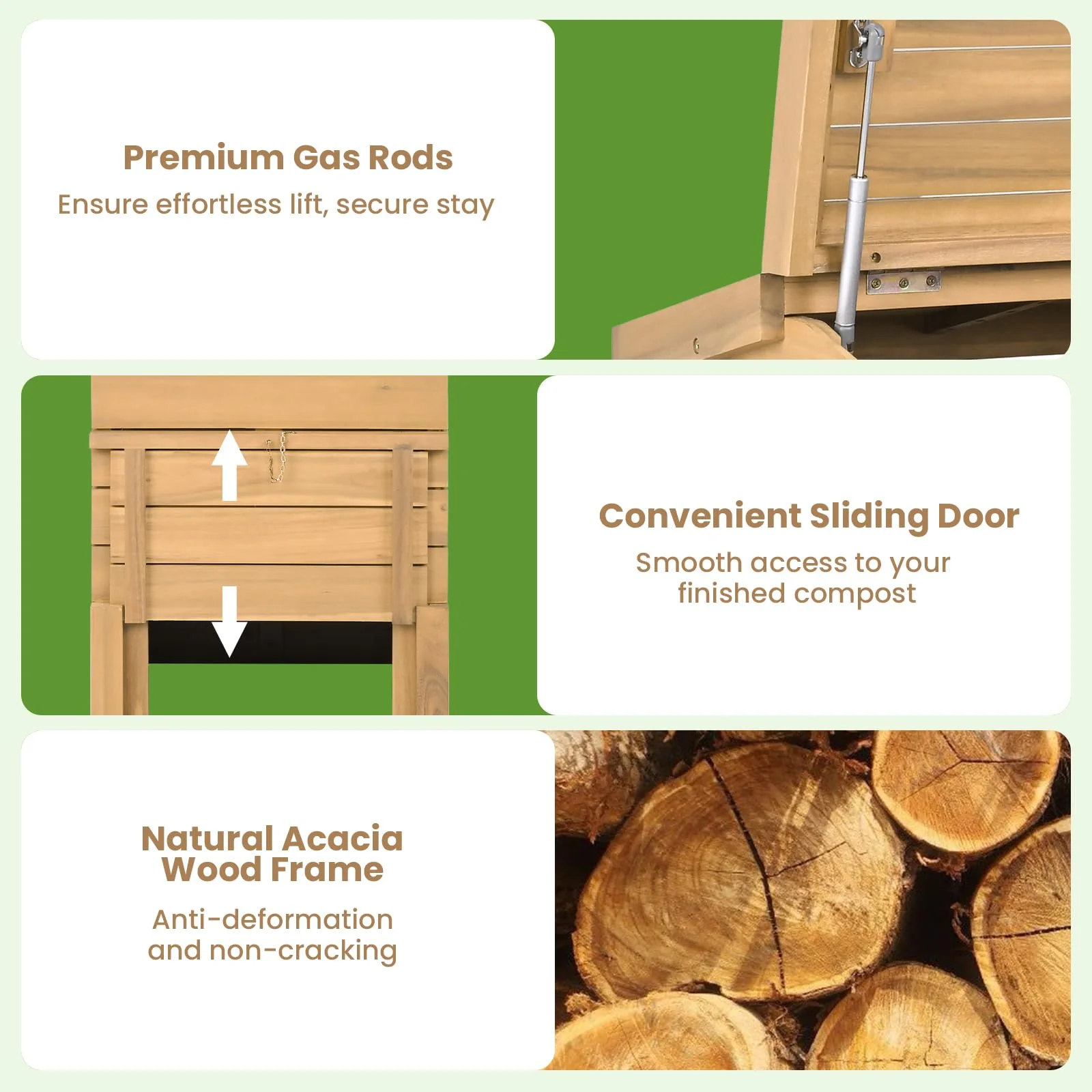 Goplus 48 Gallon Solid Wood Compost Bin w/Lockable Sliding Door and Flip-top Opening - Image 6