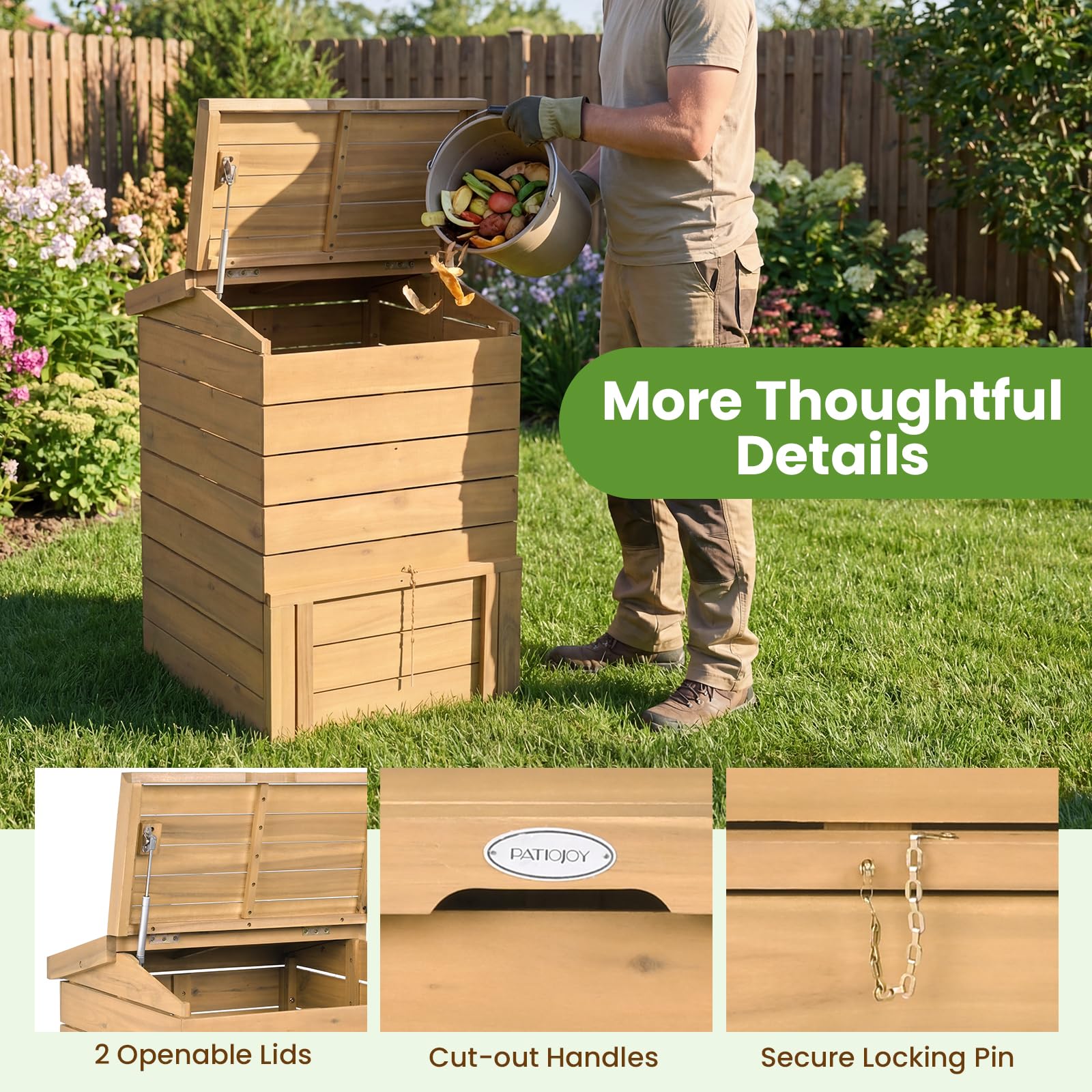 Goplus 48 Gallon Solid Wood Compost Bin w/Lockable Sliding Door and Flip-top Opening - Image 7