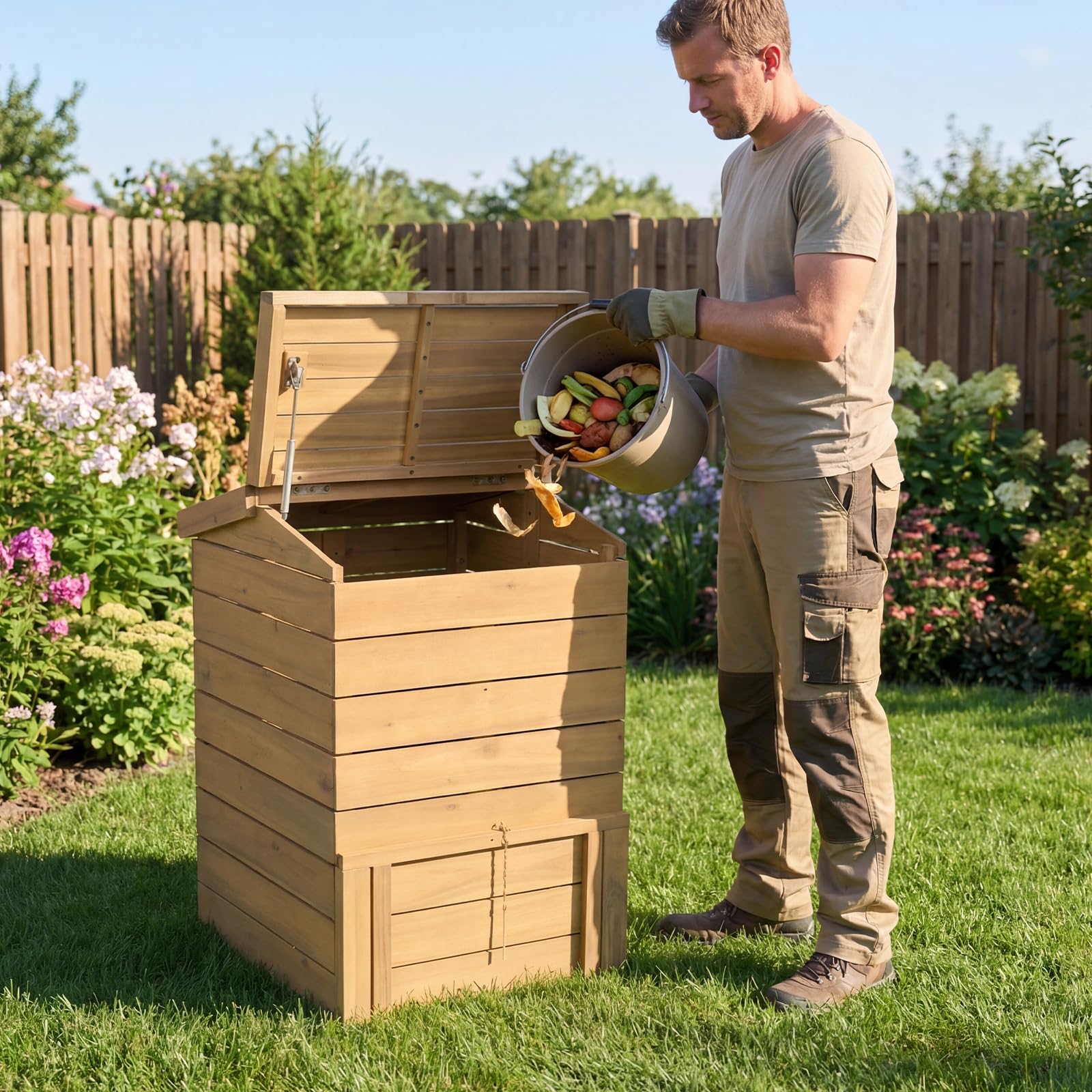 Goplus 48 Gallon Solid Wood Compost Bin w/Lockable Sliding Door and Flip-top Opening - Image 8