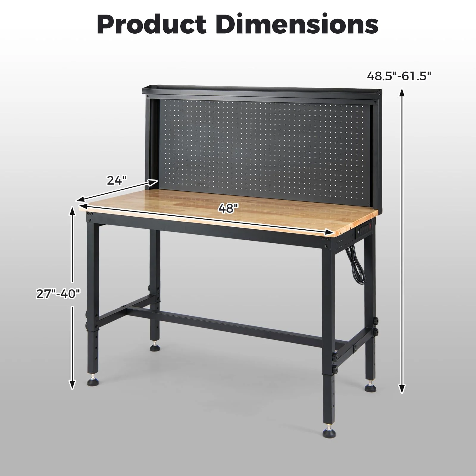 Goplus 48" Heavy Duty Workbench with AC/USB Outlets and Pegboard - Image 4