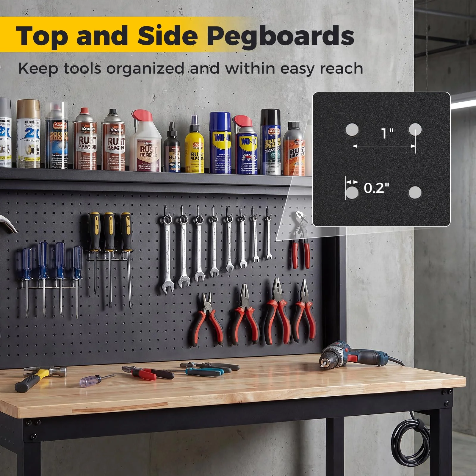 Goplus 48" Heavy Duty Workbench with AC/USB Outlets and Pegboard - Image 5