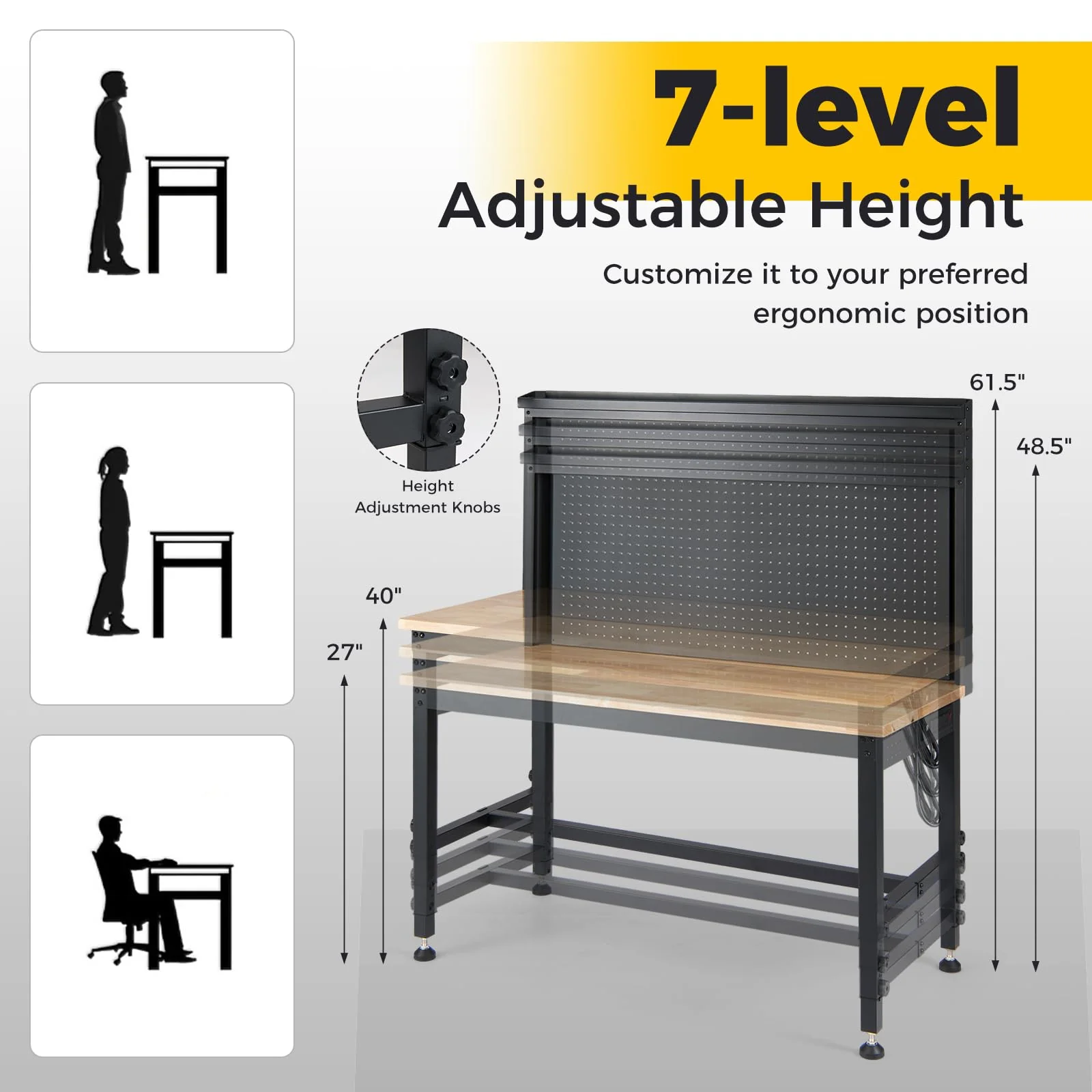 Goplus 48" Heavy Duty Workbench with AC/USB Outlets and Pegboard - Image 6