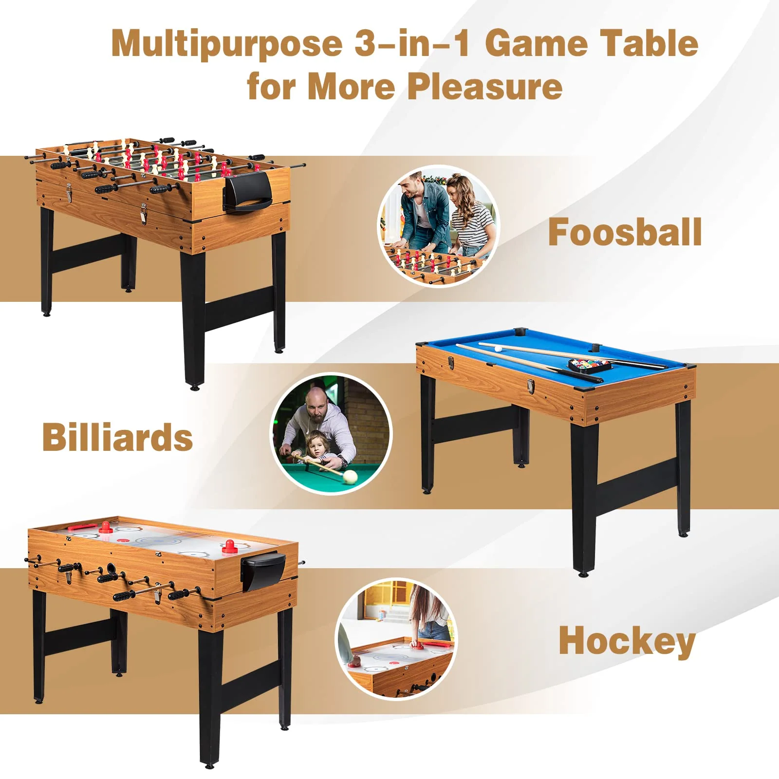 Goplus 48 Inch Game Table, 3-in-1 Combo Table Set w/ Adult Size Foosball Table - Image 3