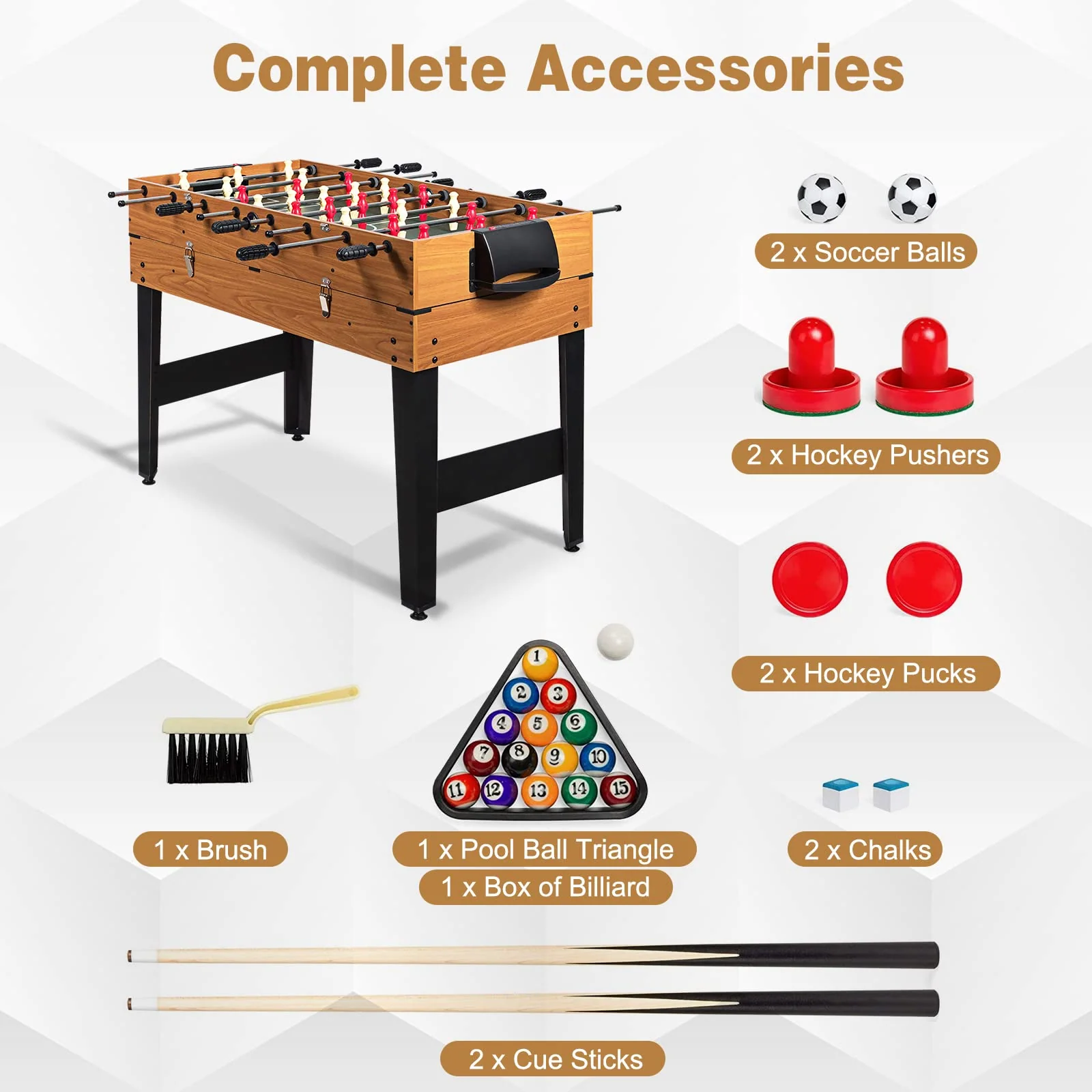 Goplus 48 Inch Game Table, 3-in-1 Combo Table Set w/ Adult Size Foosball Table - Image 4