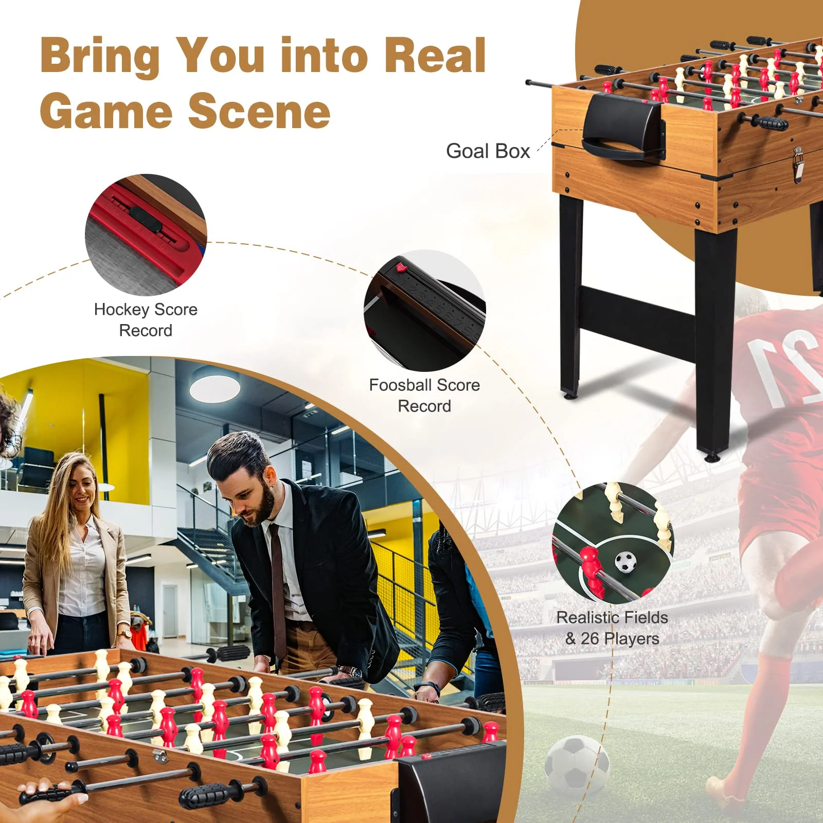 Goplus 48 Inch Game Table, 3-in-1 Combo Table Set w/ Adult Size Foosball Table - Image 6
