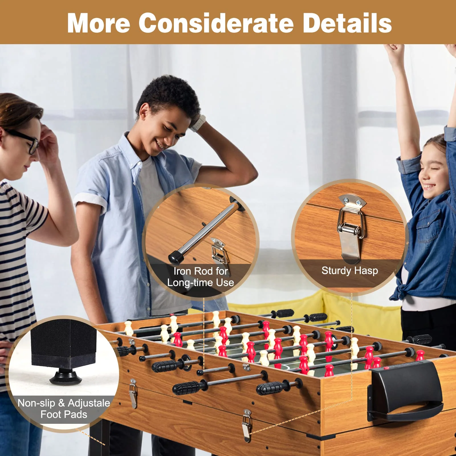 Goplus 48 Inch Game Table, 3-in-1 Combo Table Set w/ Adult Size Foosball Table - Image 7