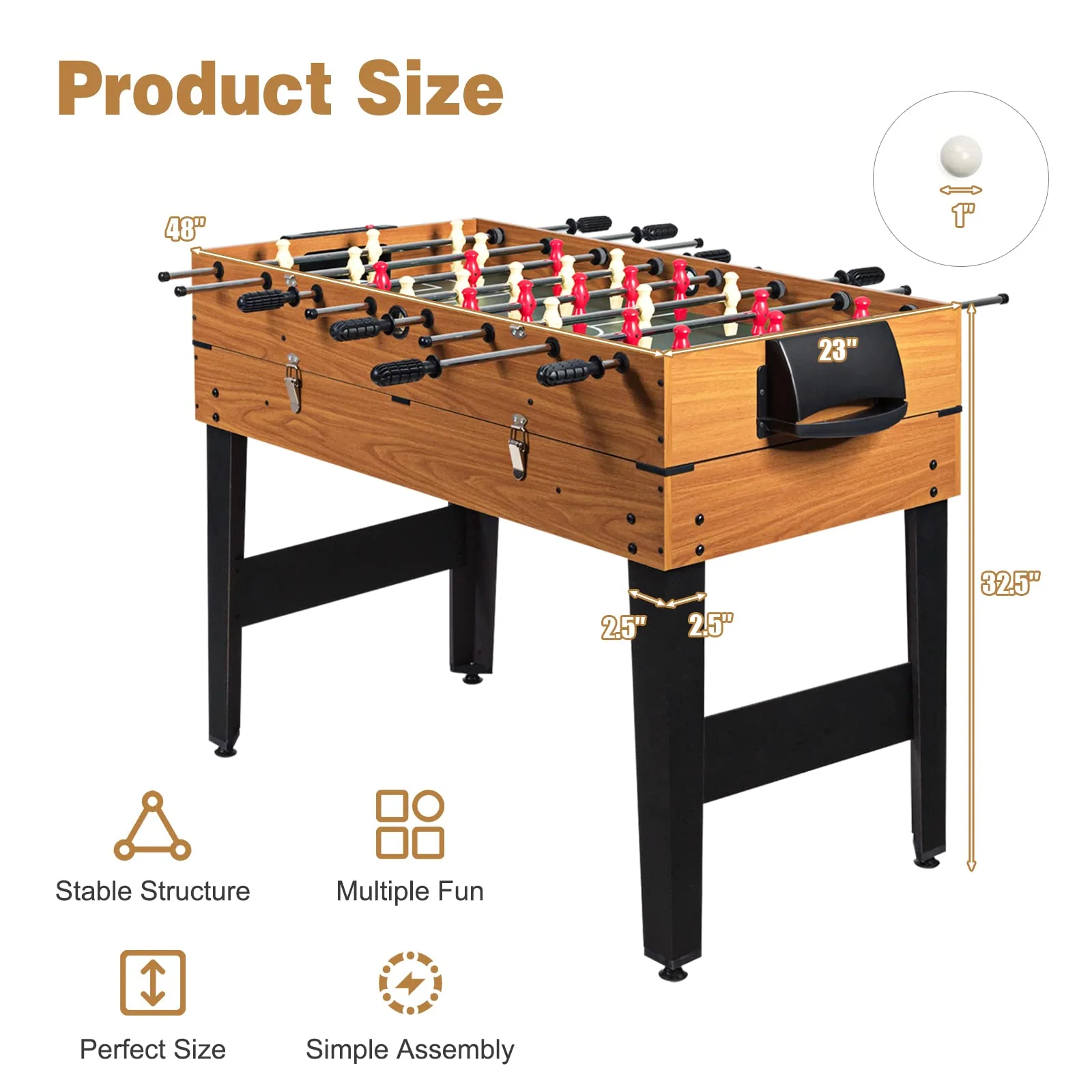 Goplus 48 Inch Game Table, 3-in-1 Combo Table Set w/ Adult Size Foosball Table - Image 8