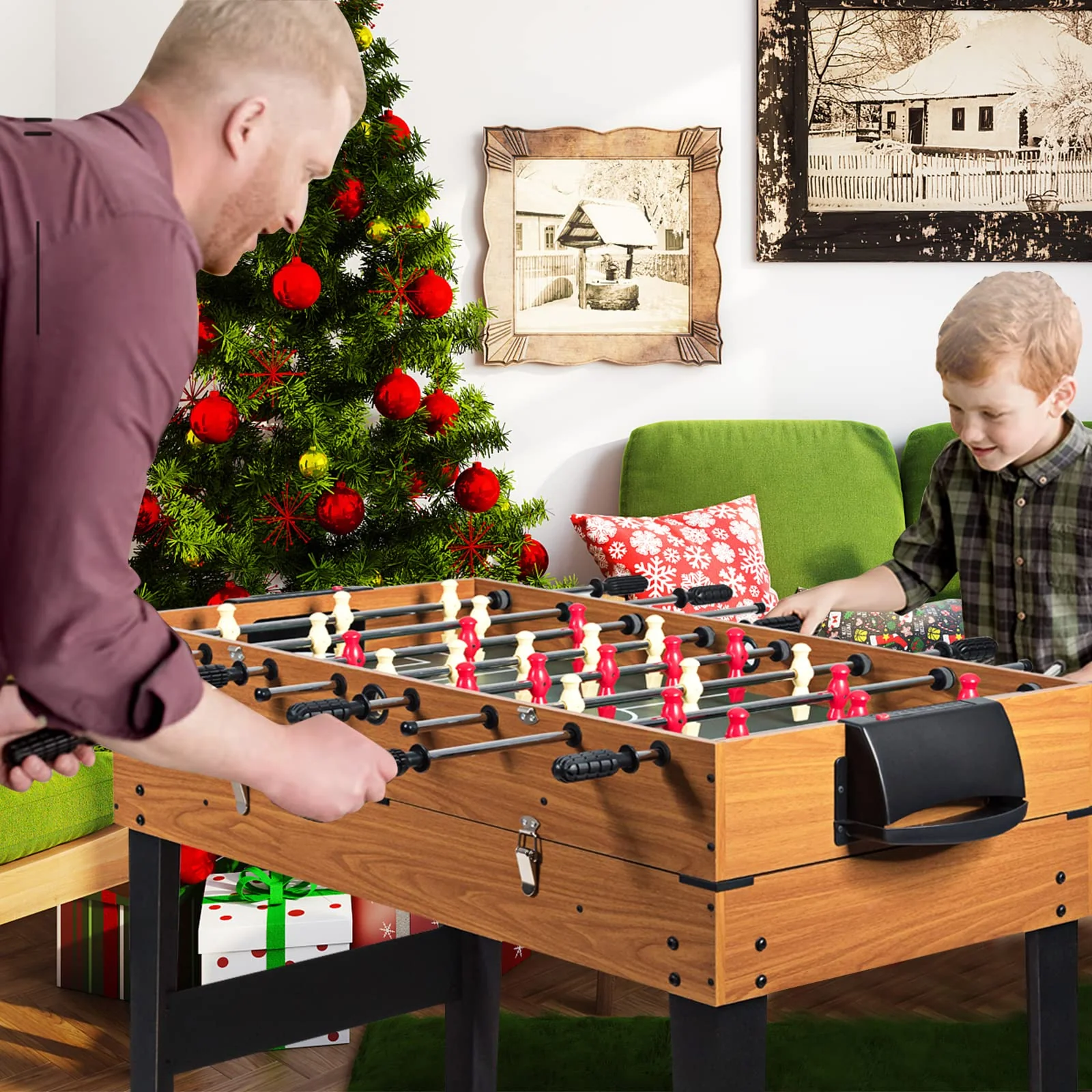 Goplus 48 Inch Game Table, 3-in-1 Combo Table Set w/ Adult Size Foosball Table - Image 9