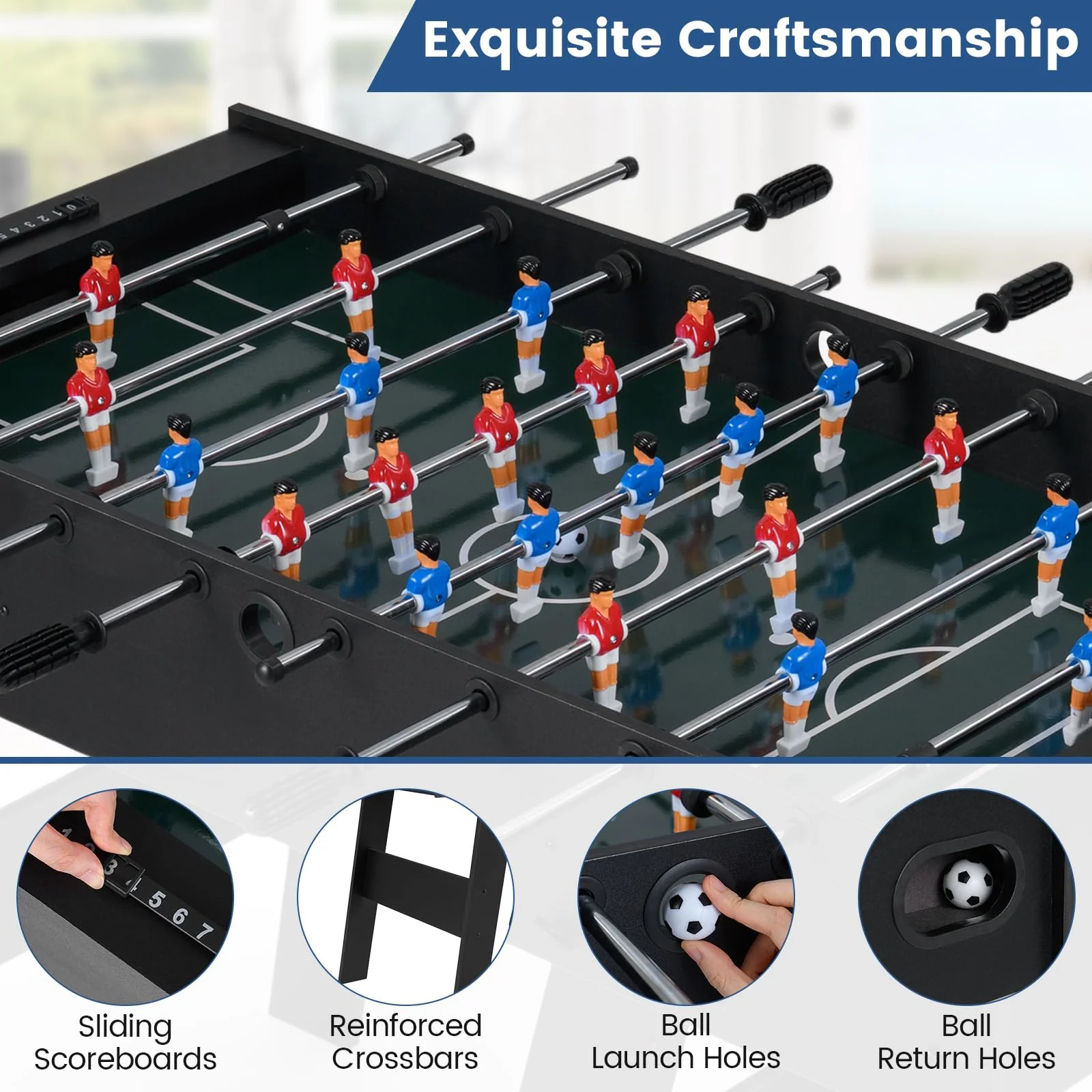 Goplus 48inch Full Competition Size Freestanding Soccer Game Table with 22 Players 2 Balls - Image 5