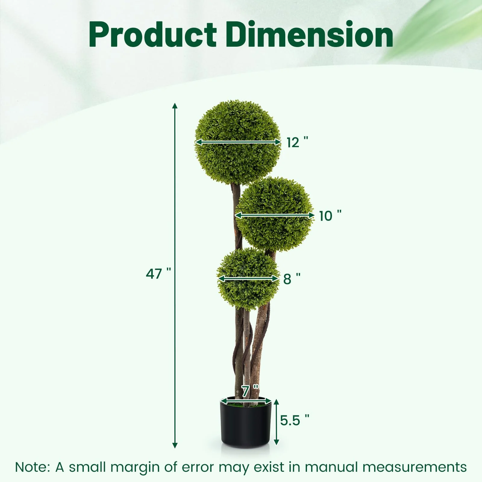 Goplus 4ft Artificial Boxwood Topiary Ball Tree, Faux Potted Plants Cypress Tree in Weighted Pot with Triple Ball - Image 7