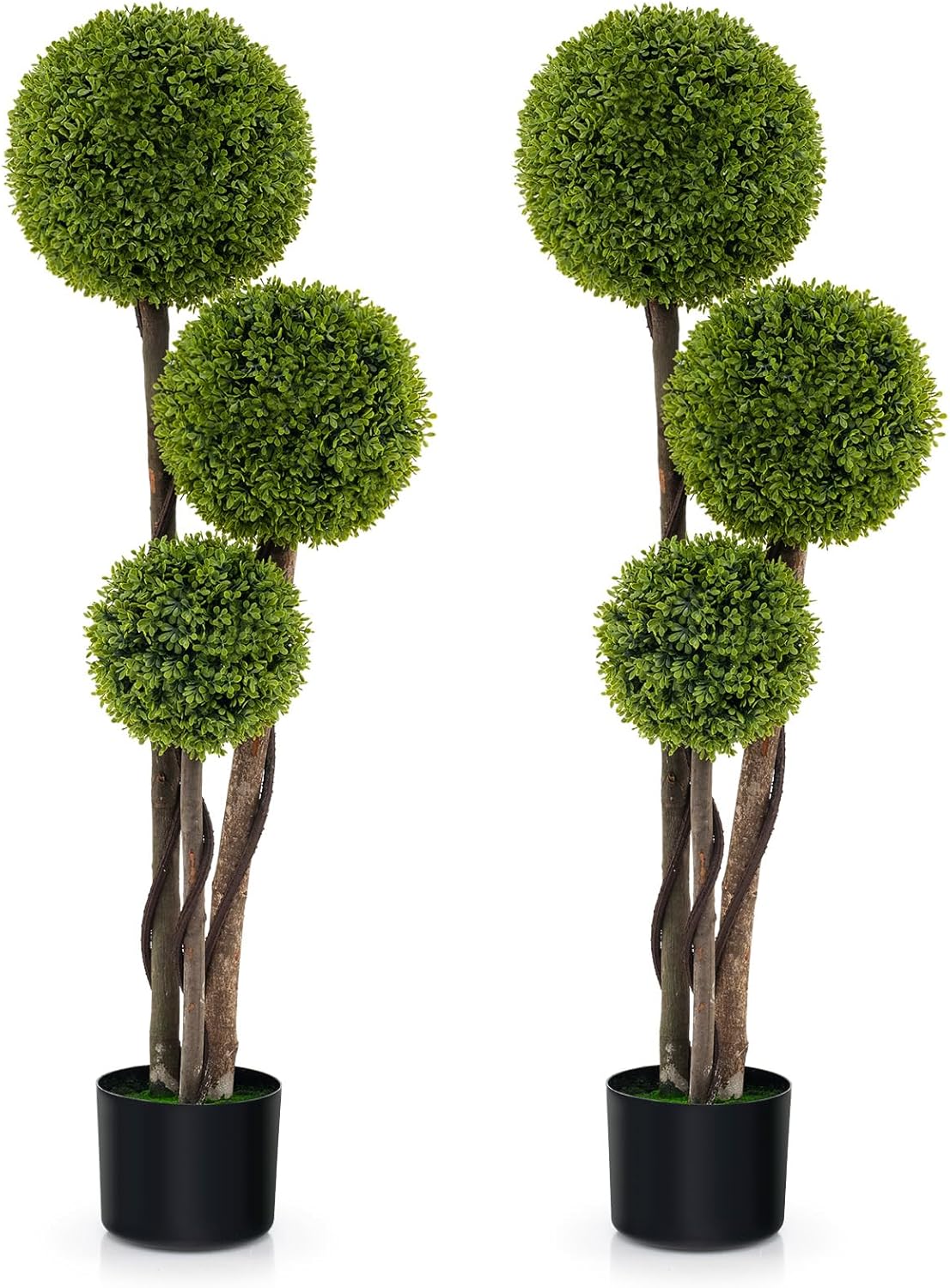 Goplus 4ft Artificial Boxwood Topiary Ball Tree, Faux Potted Plants Cypress Tree in Weighted Pot with Triple Ball - Image 9