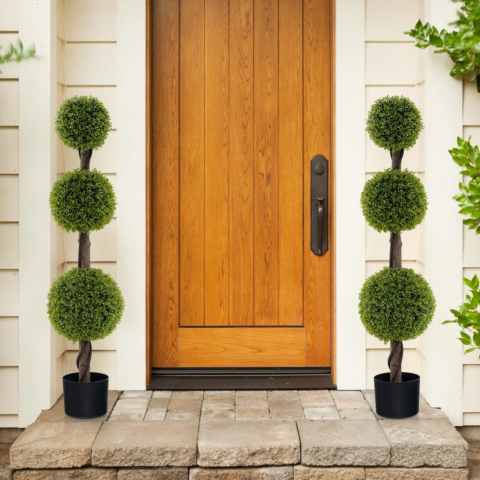 Goplus 4ft Artificial Boxwood Topiary Ball Tree, Faux Potted Plants Cypress Tree with Weighted Pot - Image 2