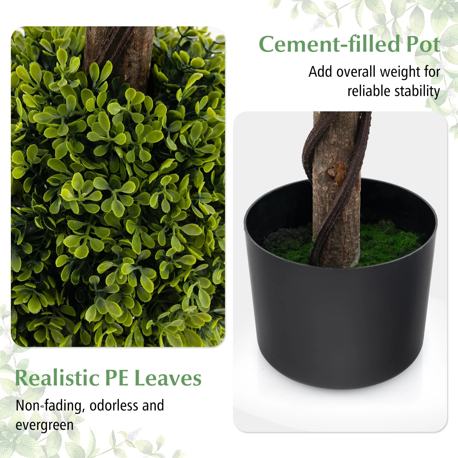 Goplus 4ft Artificial Boxwood Topiary Ball Tree, Faux Potted Plants Cypress Tree with Weighted Pot - Image 3