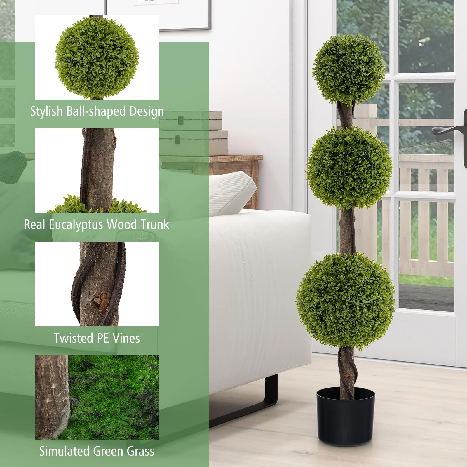 Goplus 4ft Artificial Boxwood Topiary Ball Tree, Faux Potted Plants Cypress Tree with Weighted Pot - Image 4
