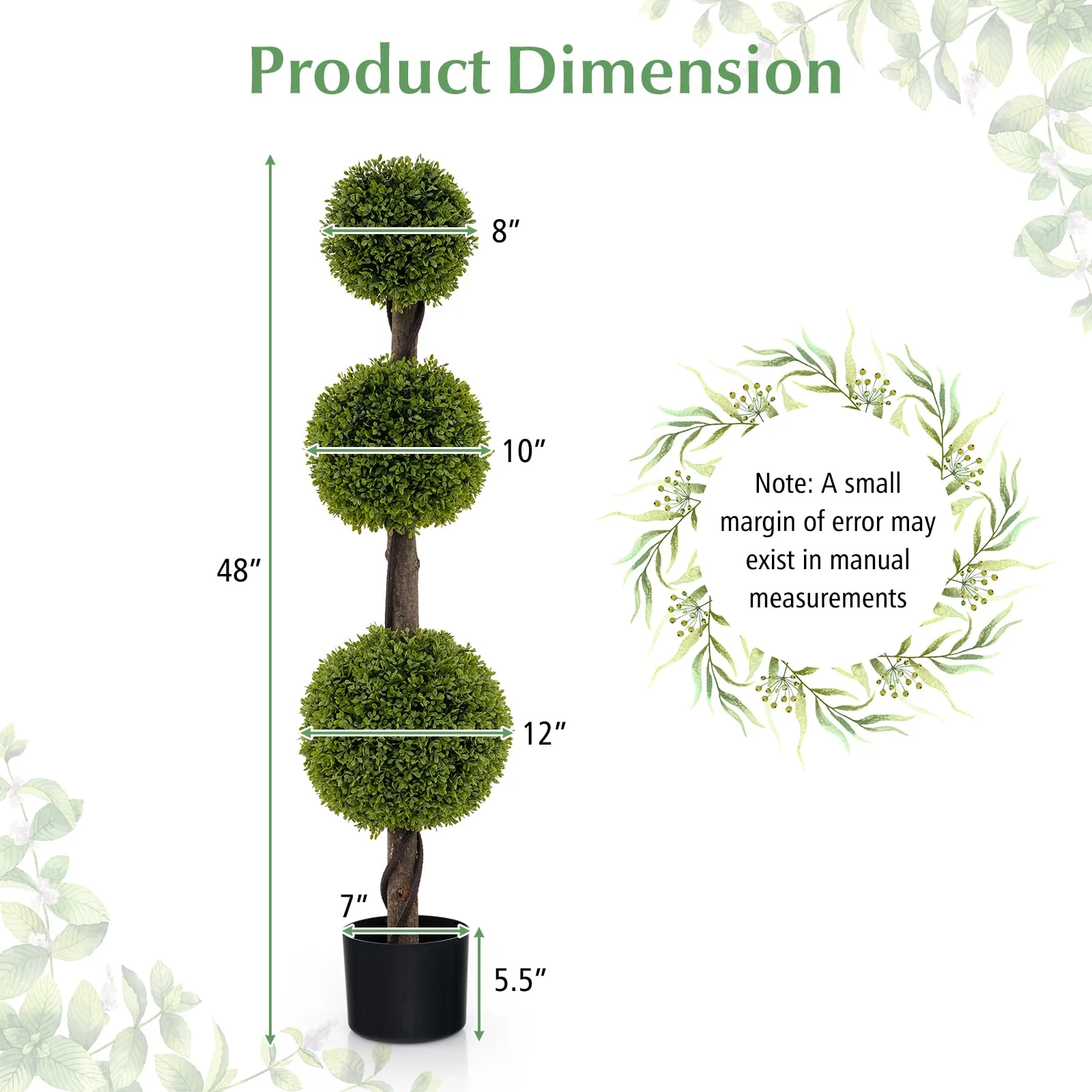 Goplus 4ft Artificial Boxwood Topiary Ball Tree, Faux Potted Plants Cypress Tree with Weighted Pot - Image 7