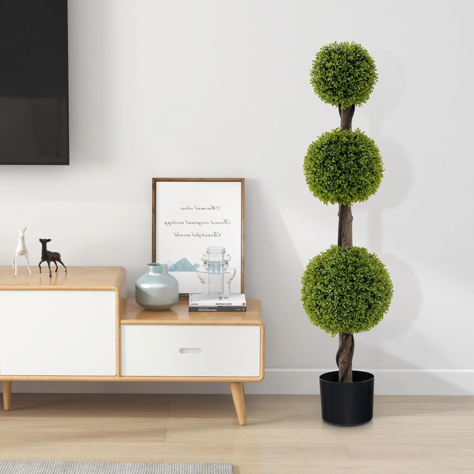 Goplus 4ft Artificial Boxwood Topiary Ball Tree, Faux Potted Plants Cypress Tree with Weighted Pot - Image 8