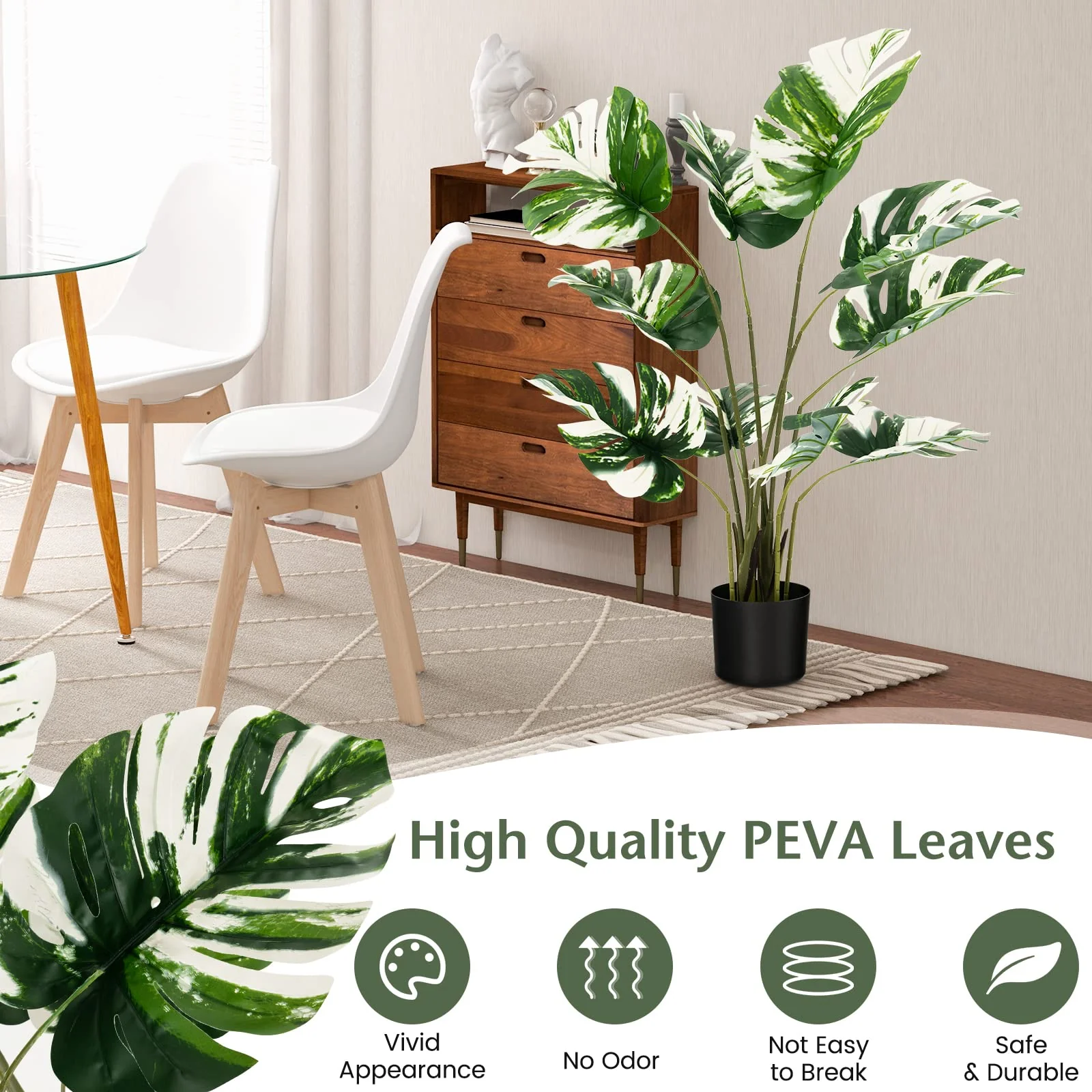 Goplus 4ft Artificial Monstera Deliciosa Plant, 2 Pack Tall Fake Tropical Palm Tree in Pot with 10 Decorative Split Leaves - Image 2