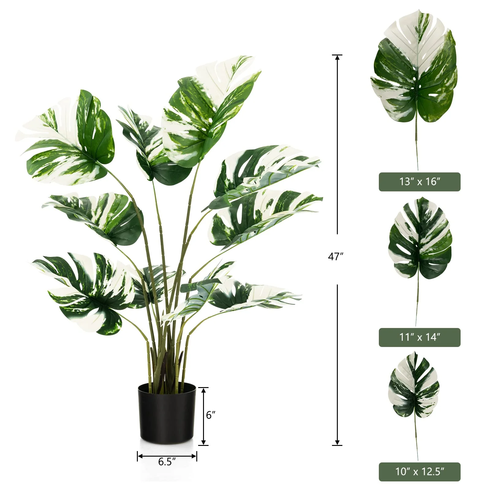 Goplus 4ft Artificial Monstera Deliciosa Plant, 2 Pack Tall Fake Tropical Palm Tree in Pot with 10 Decorative Split Leaves - Image 7