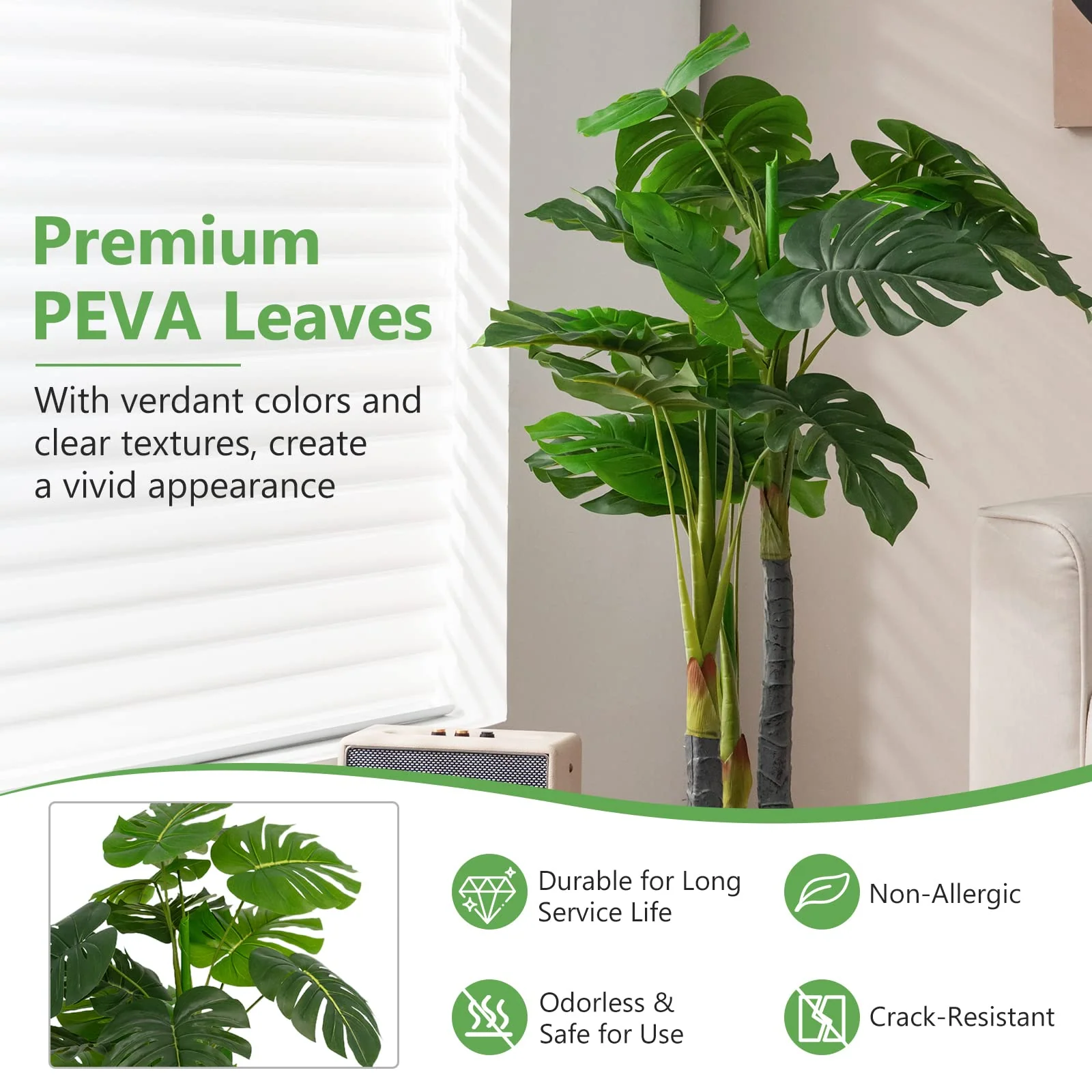 Goplus 4ft Artificial Monstera Deliciosa Plant, Fake Tropical Palm Tree with 20 Large Leaves - Image 3