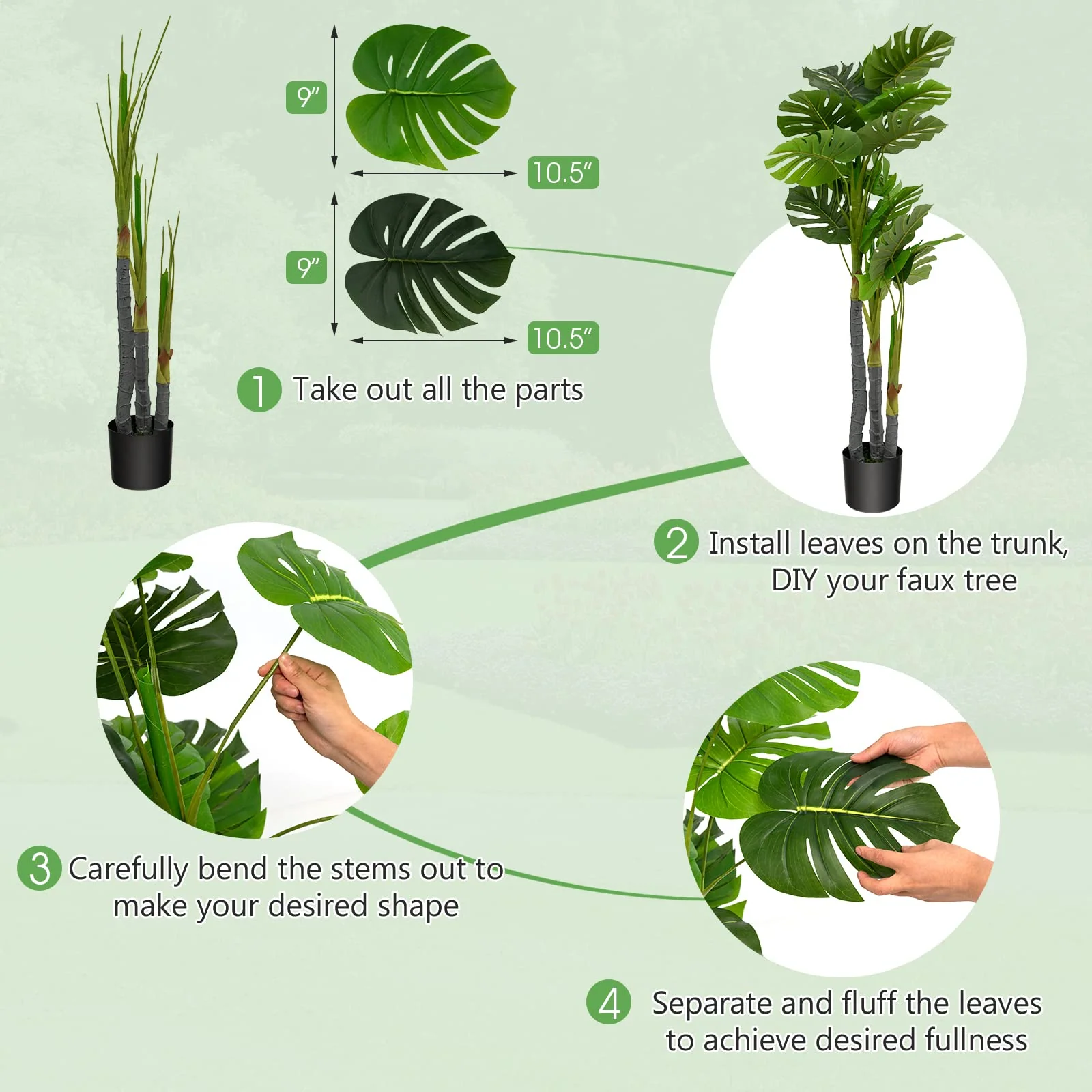 Goplus 4ft Artificial Monstera Deliciosa Plant, Fake Tropical Palm Tree with 20 Large Leaves - Image 5