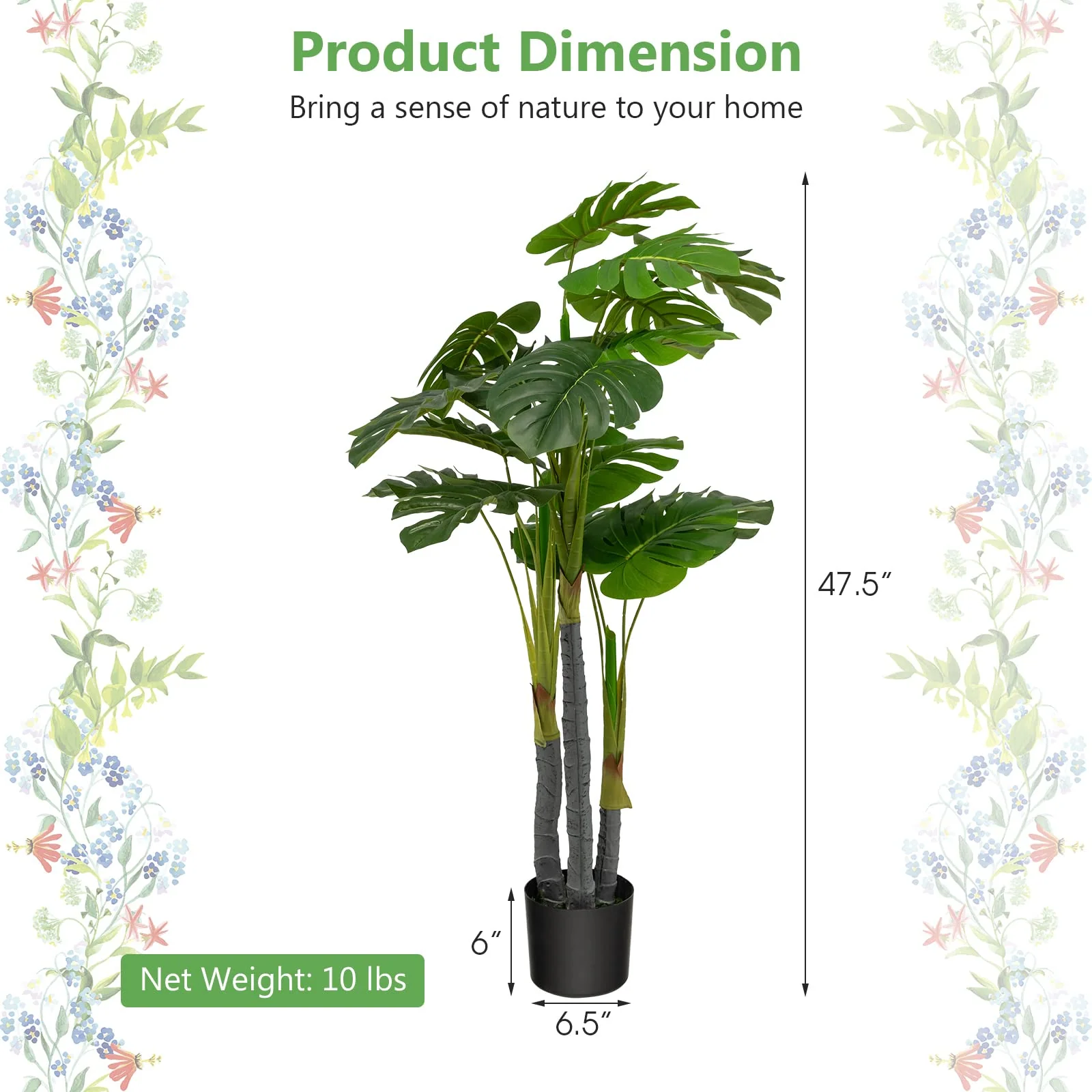 Goplus 4ft Artificial Monstera Deliciosa Plant, Fake Tropical Palm Tree with 20 Large Leaves - Image 7