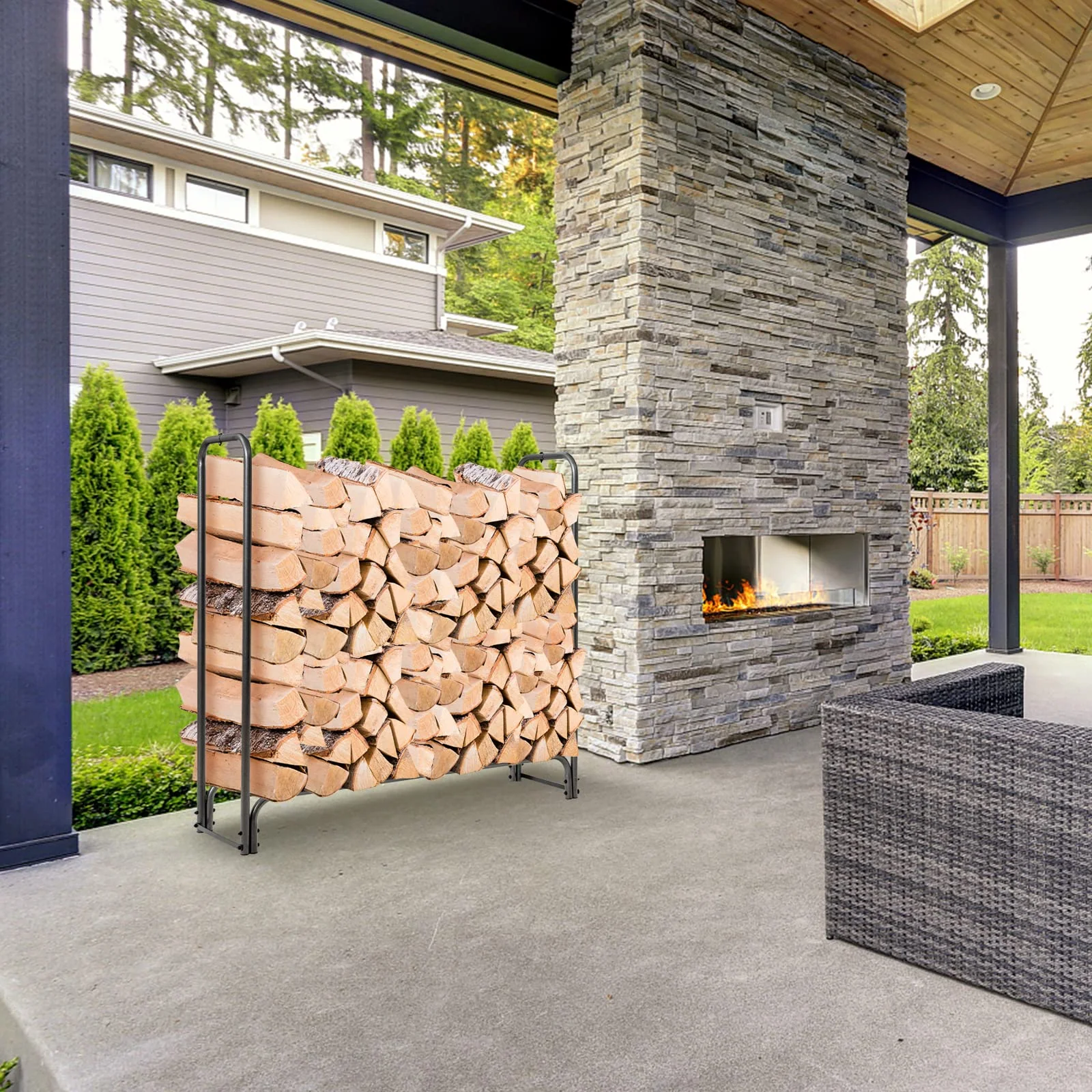 Goplus 4FT Firewood Rack Outdoor with Cover, Heavy Duty Firewood Log Holder - Image 3