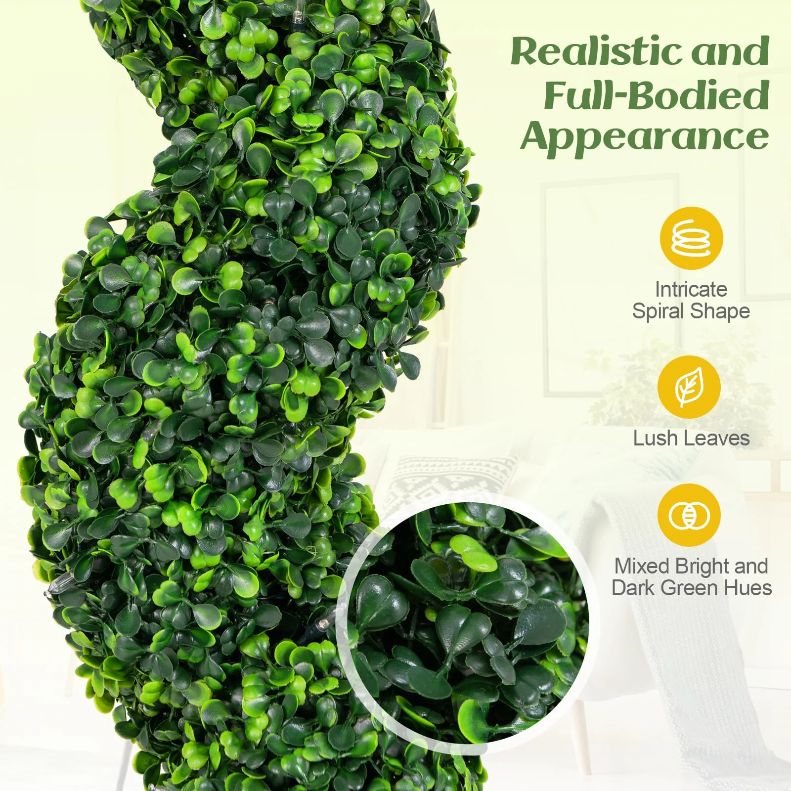Goplus 4FT Pre-Lit Artificial Spiral Boxwood Topiary Tree w/ 100 LED Lights, Nursery Pot, Indoor Outdoor Home Front Porch Holiday Decoration - Image 4