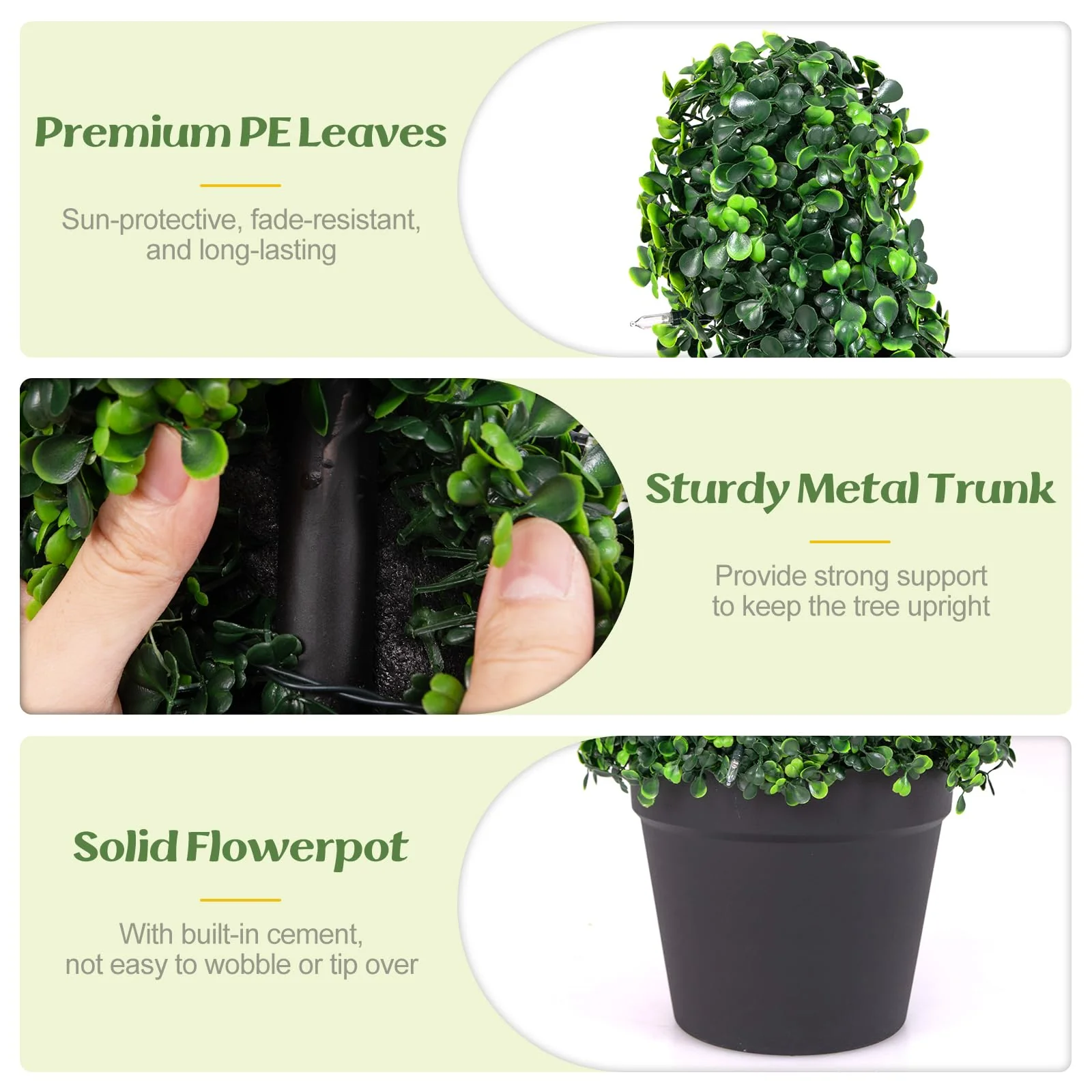 Goplus 4FT Pre-Lit Artificial Spiral Boxwood Topiary Tree w/ 100 LED Lights, Nursery Pot, Indoor Outdoor Home Front Porch Holiday Decoration - Image 5