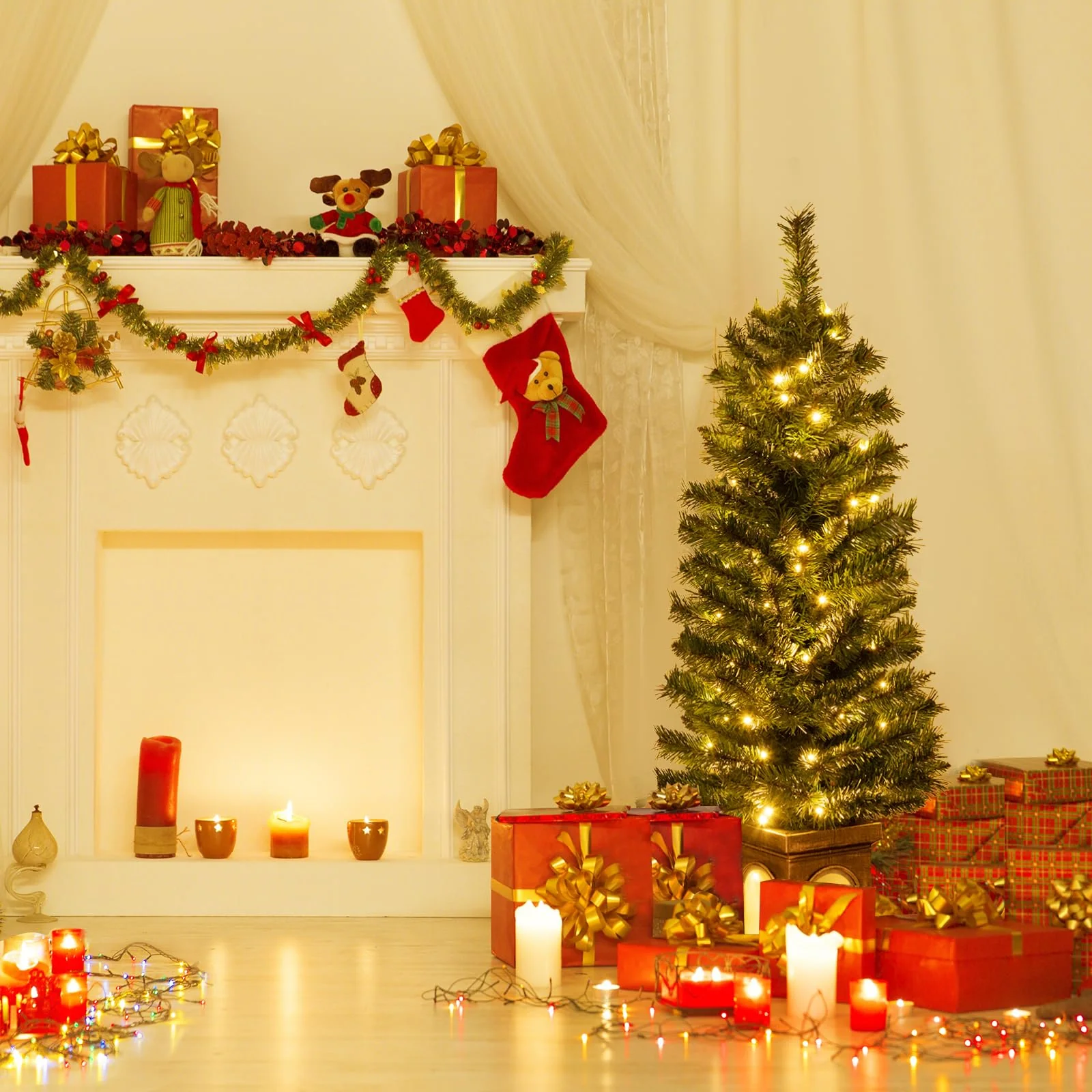 Goplus 4ft Pre-Lit Christmas Tree for Entrances - Image 2