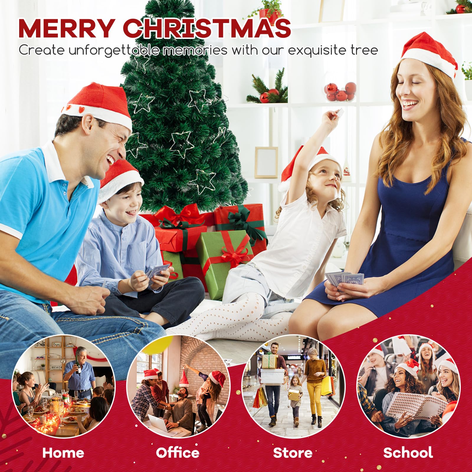 Goplus 4ft Pre-Lit Fiber Optic Christmas Tree, Top Star, 130 Branch Tips, Metal Stand, Office Home Decoration - Image 6
