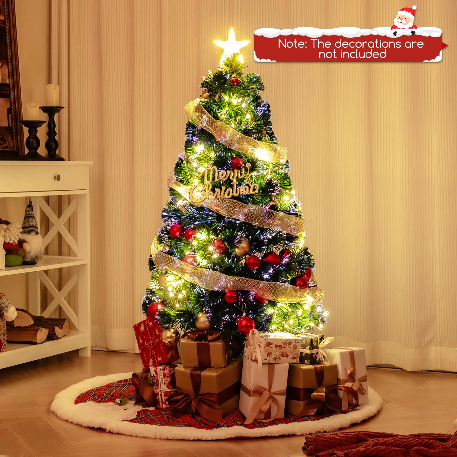 Goplus 4ft Pre-Lit Fiber Optic Christmas Tree, Top Star, 130 Branch Tips, Metal Stand, Office Home Decoration - Image 8
