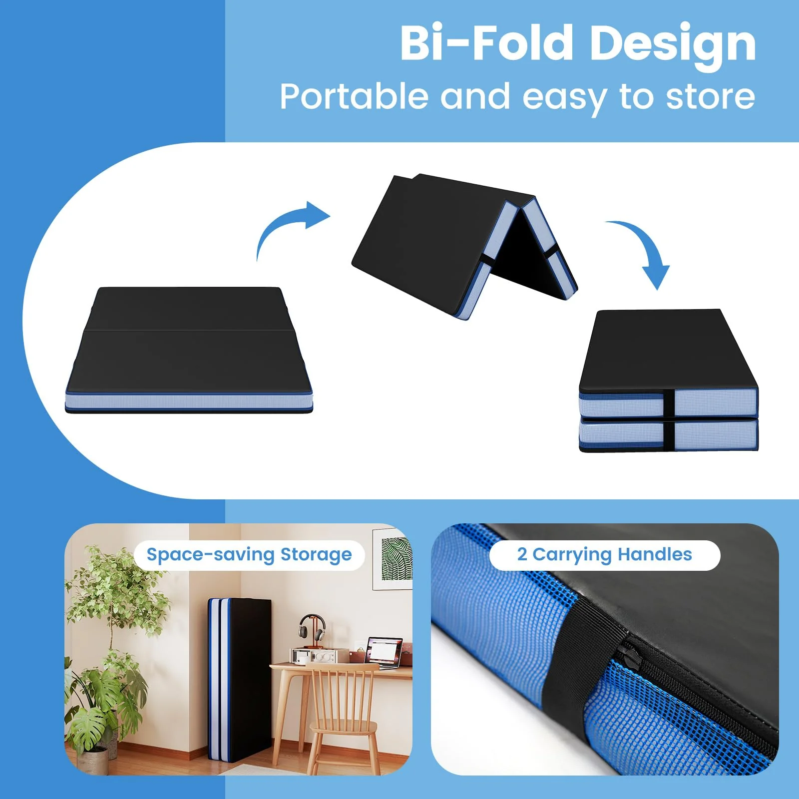 Goplus 4ft x 4ft x 4in Thickened Bi-Fold Fitness Mat with Carrying Handles & PU Leather Cover - Image 4