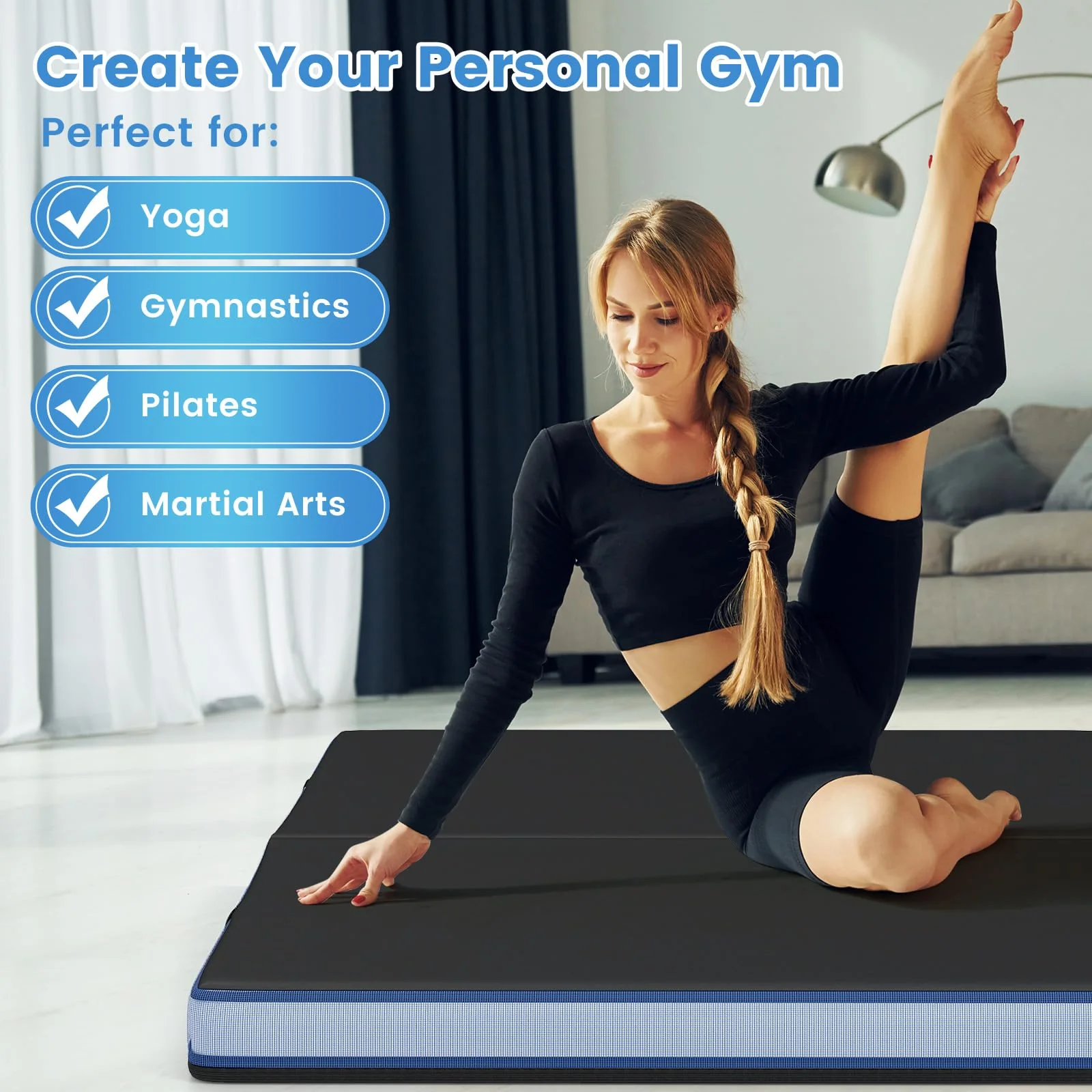 Goplus 4ft x 4ft x 4in Thickened Bi-Fold Fitness Mat with Carrying Handles & PU Leather Cover - Image 5