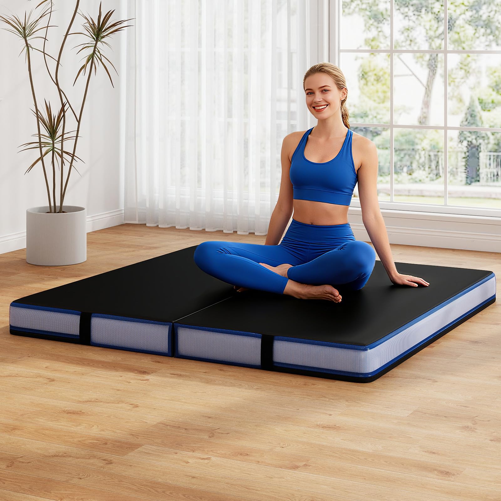 Goplus 4ft x 4ft x 4in Thickened Bi-Fold Fitness Mat with Carrying Handles & PU Leather Cover - Image 7
