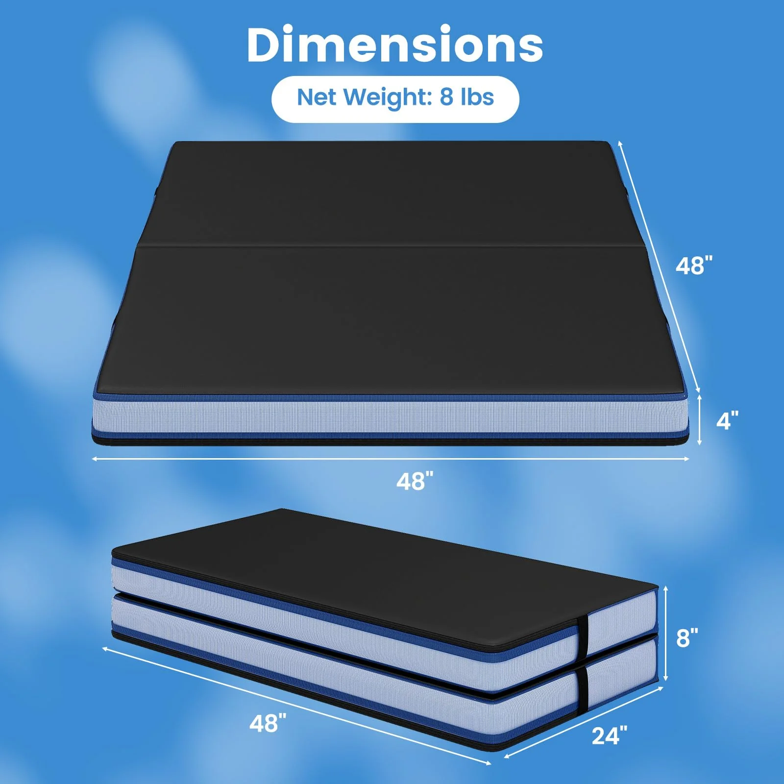 Goplus 4ft x 4ft x 4in Thickened Bi-Fold Fitness Mat with Carrying Handles & PU Leather Cover - Image 8