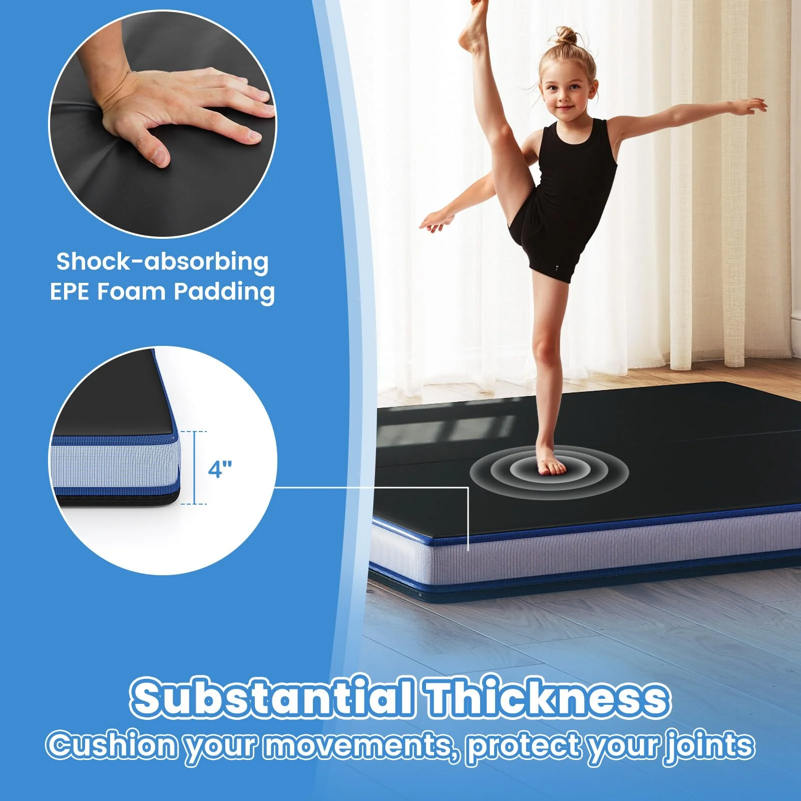 Goplus 4ft x 4ft x 4in Thickened Bi-Fold Fitness Mat with Carrying Handles & PU Leather Cover - Image 9
