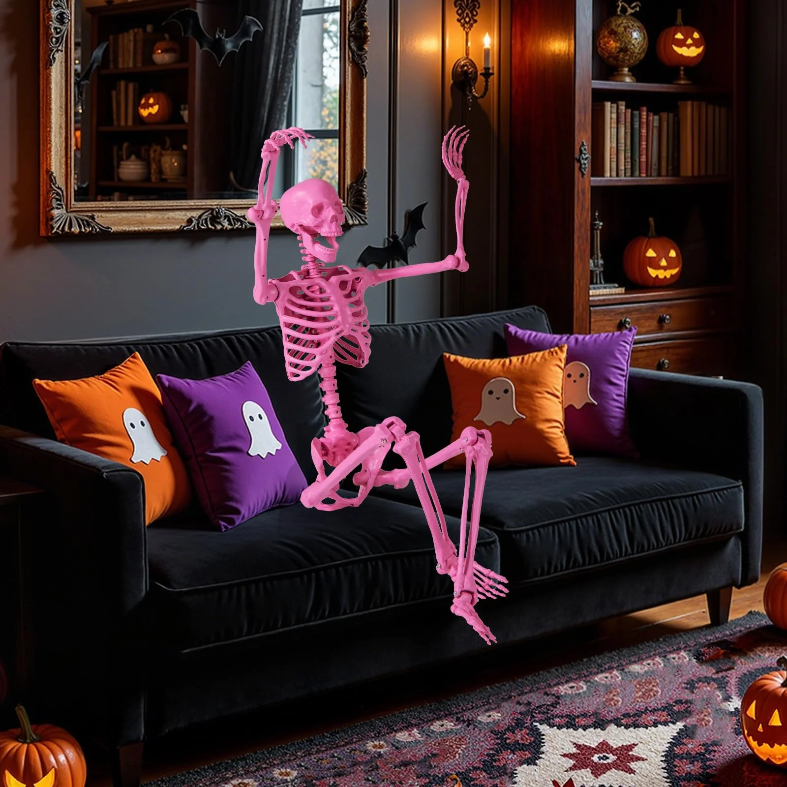 Goplus 5.5 FT Halloween Pink Skeleton Life-Size Poseable Skeleton with Movable Joints - Image 3