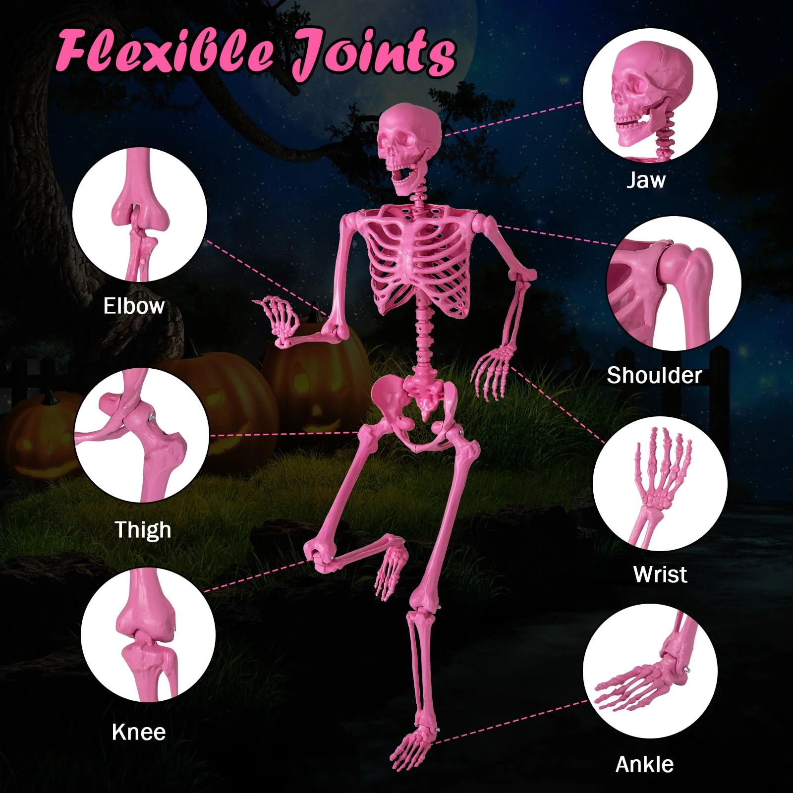 Goplus 5.5 FT Halloween Pink Skeleton Life-Size Poseable Skeleton with Movable Joints - Image 5