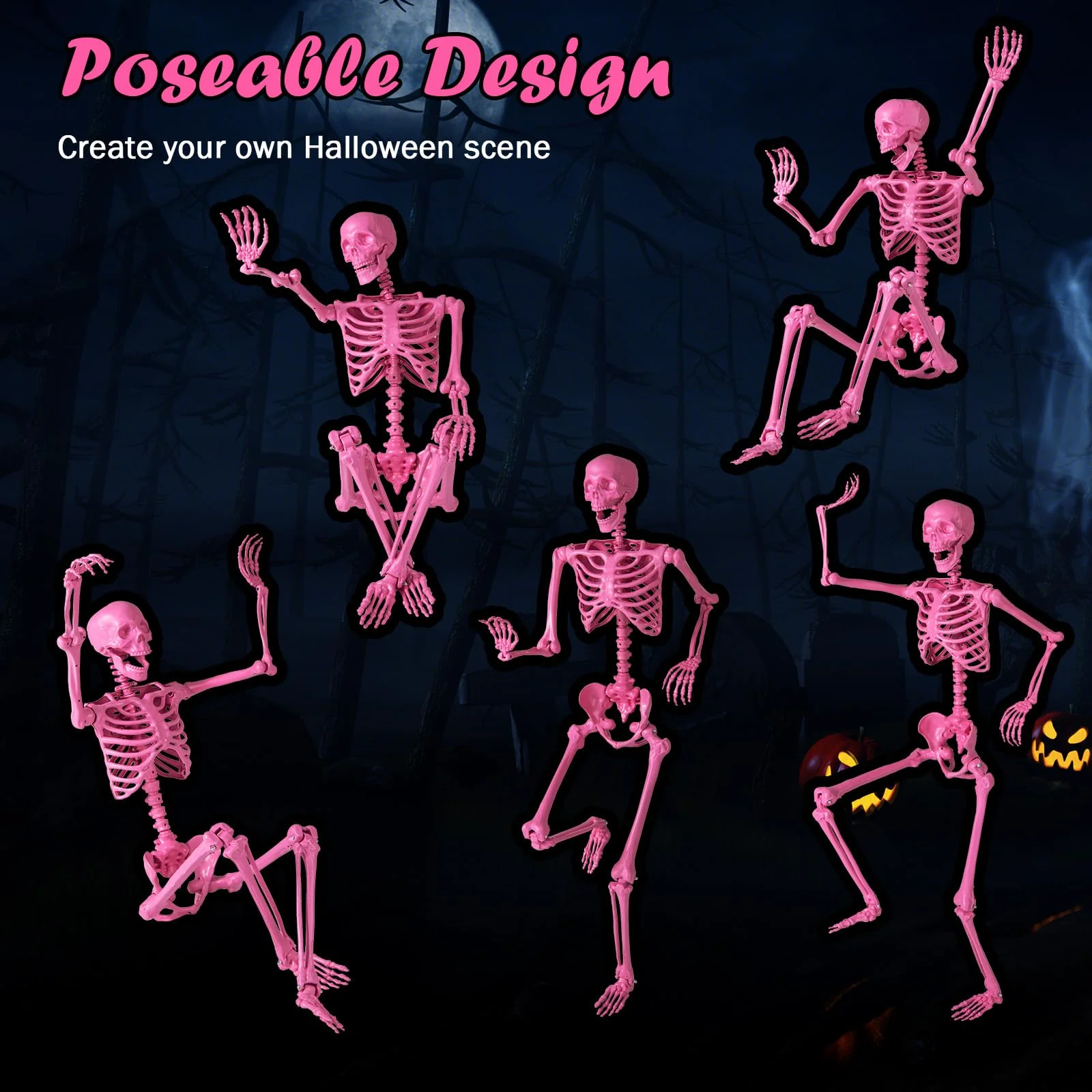 Goplus 5.5 FT Halloween Pink Skeleton Life-Size Poseable Skeleton with Movable Joints - Image 6