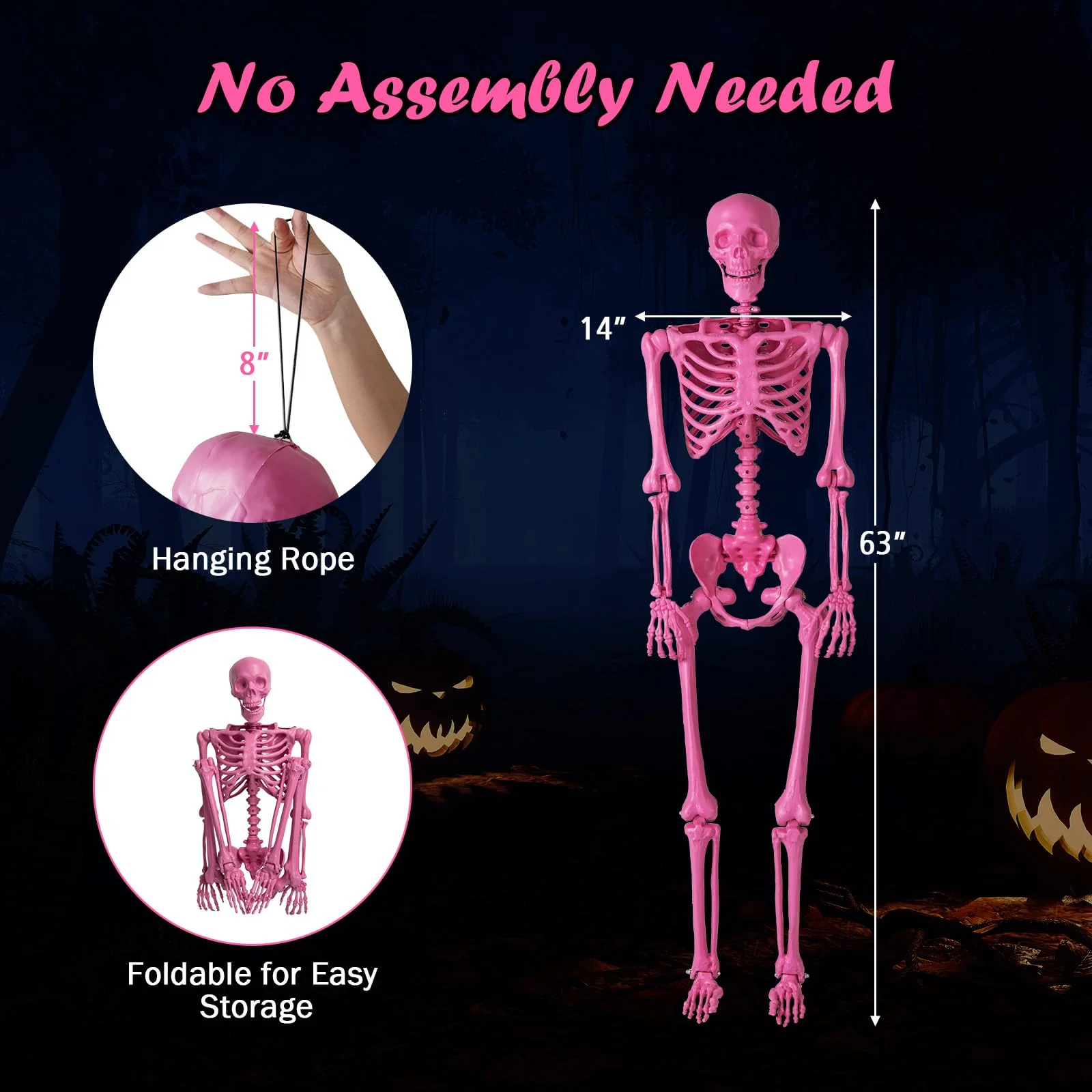 Goplus 5.5 FT Halloween Pink Skeleton Life-Size Poseable Skeleton with Movable Joints - Image 7