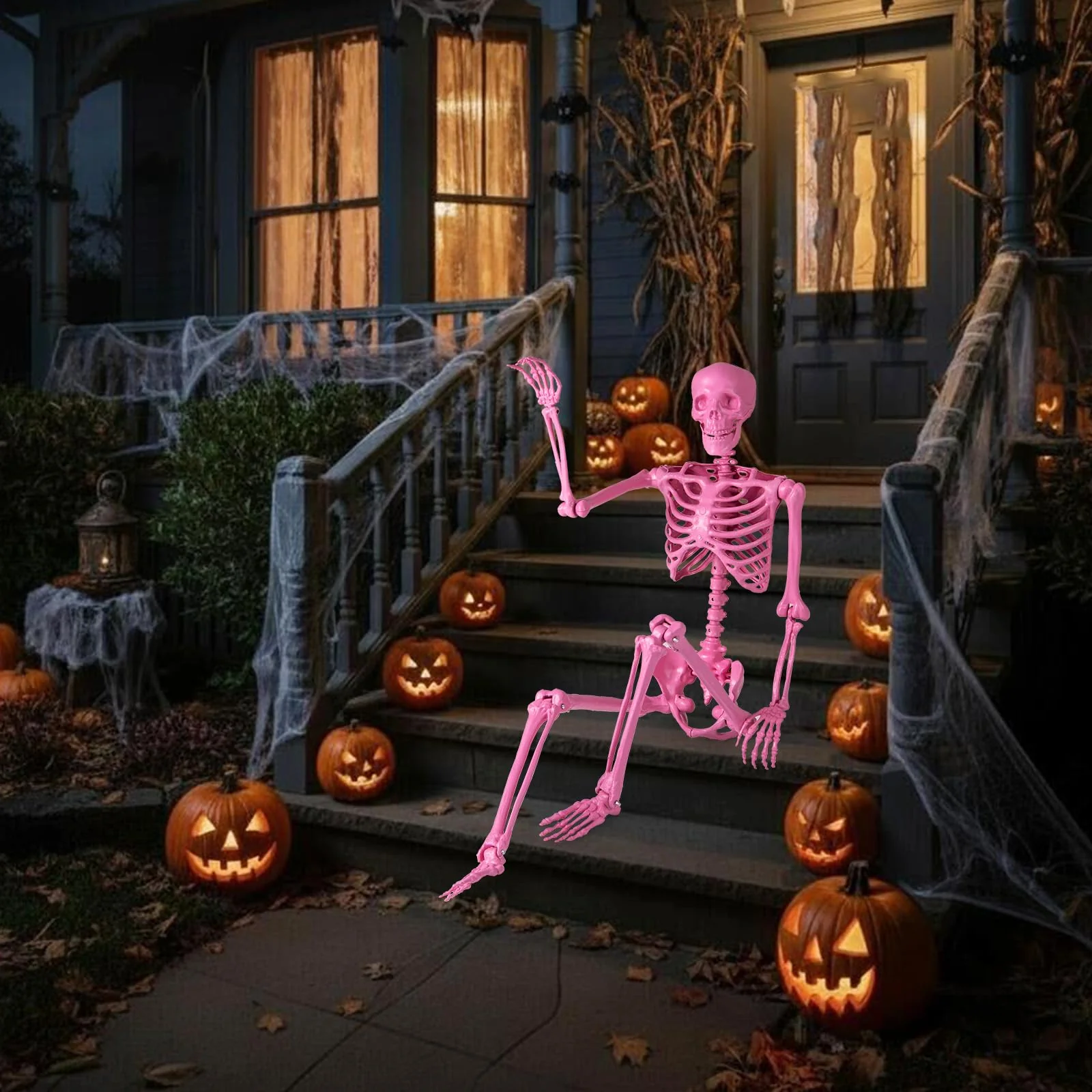 Goplus 5.5 FT Halloween Pink Skeleton Life-Size Poseable Skeleton with Movable Joints - Image 8