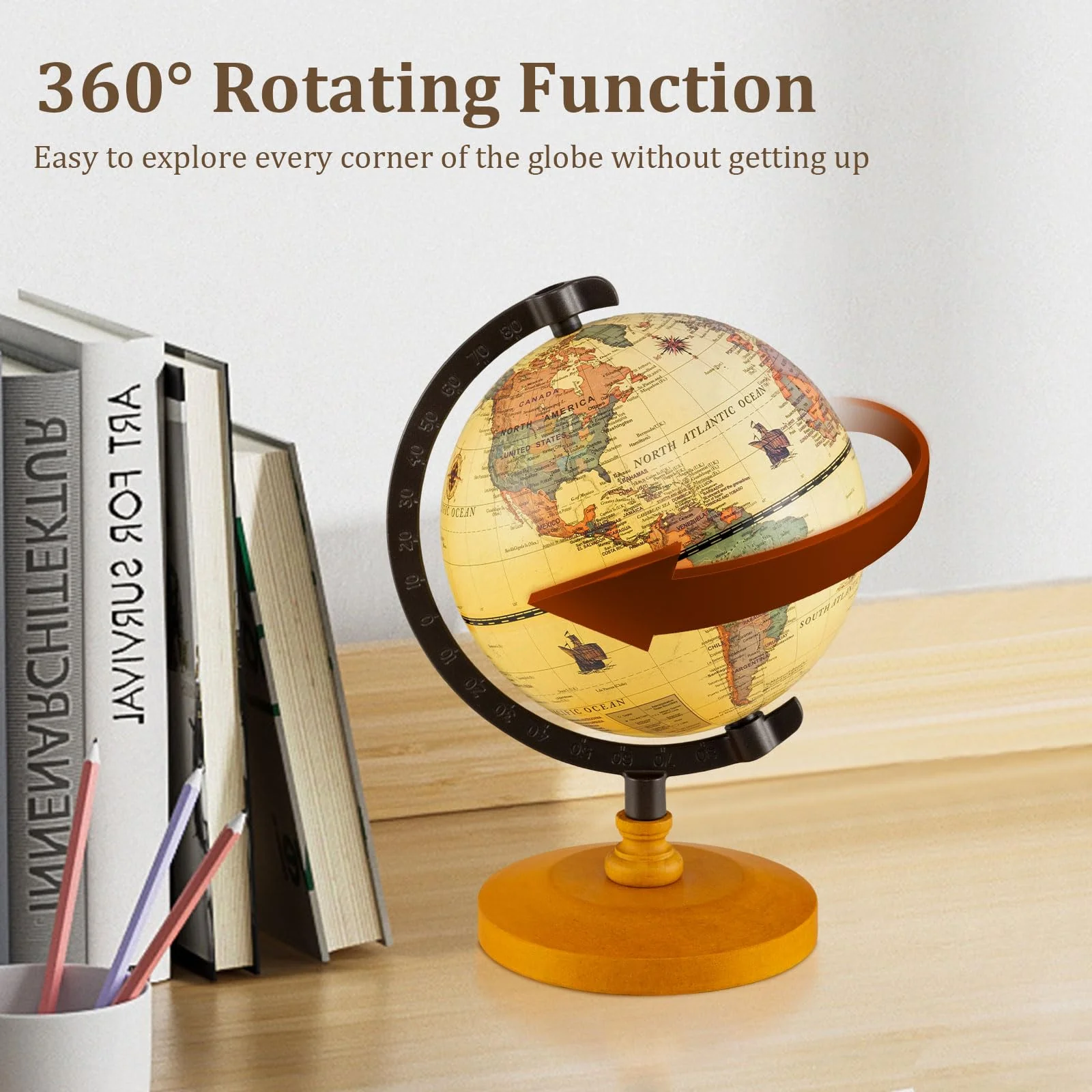 Goplus 5.5-Inch Mini Antique World Globes w/Curved Alloy Stem - Image 4