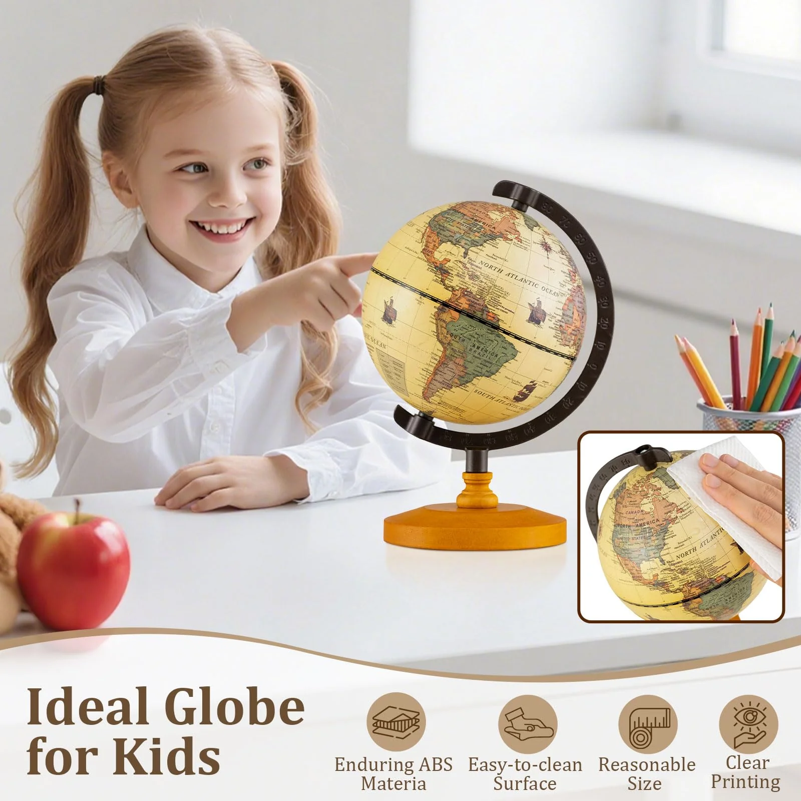 Goplus 5.5-Inch Mini Antique World Globes w/Curved Alloy Stem - Image 5