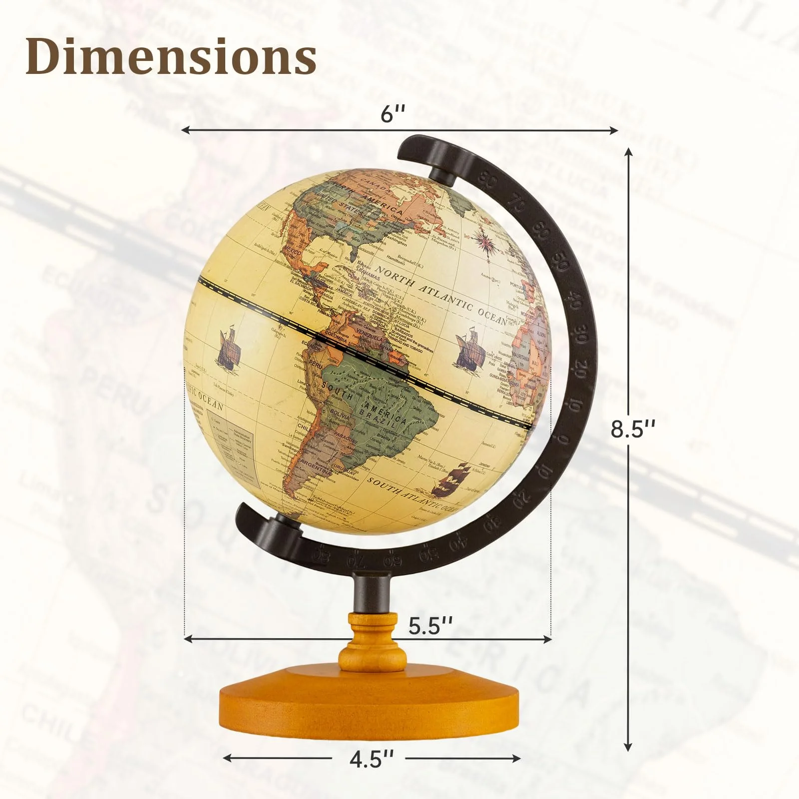 Goplus 5.5-Inch Mini Antique World Globes w/Curved Alloy Stem - Image 6