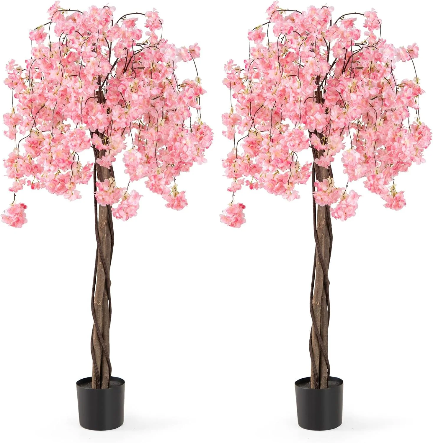 Goplus 5.5FT Artificial Cherry Blossom Tree Faux Floral Plant Blooming Tree in Nursery Pot - Image 10