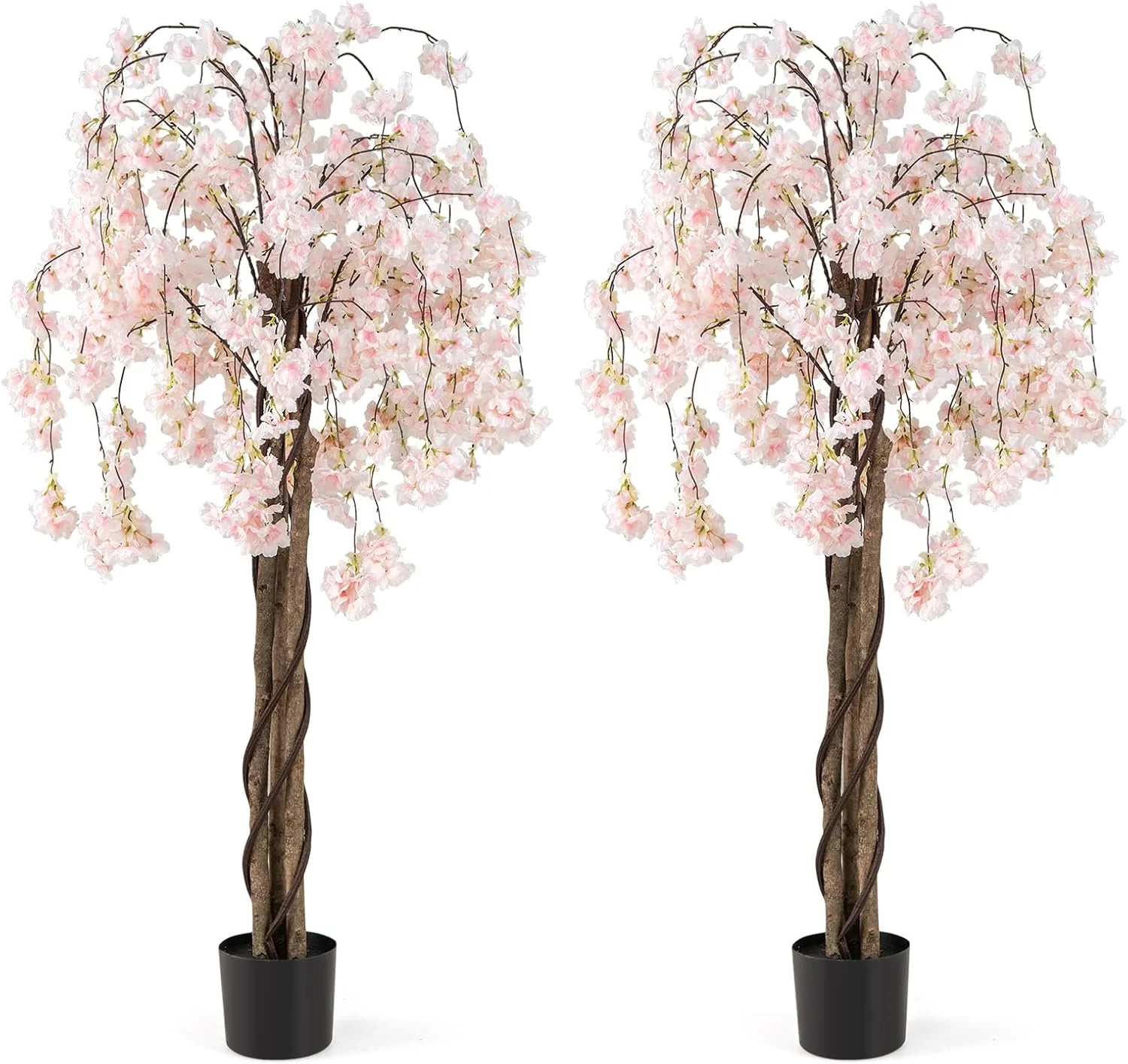 Goplus 5.5FT Artificial Cherry Blossom Tree Faux Floral Plant Blooming Tree in Nursery Pot - Image 12