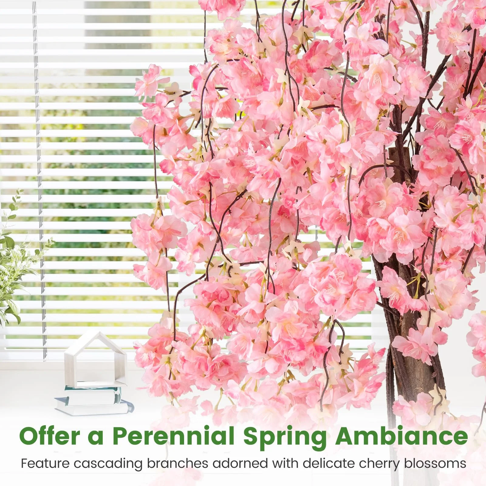 Goplus 5.5FT Artificial Cherry Blossom Tree Faux Floral Plant Blooming Tree in Nursery Pot - Image 3